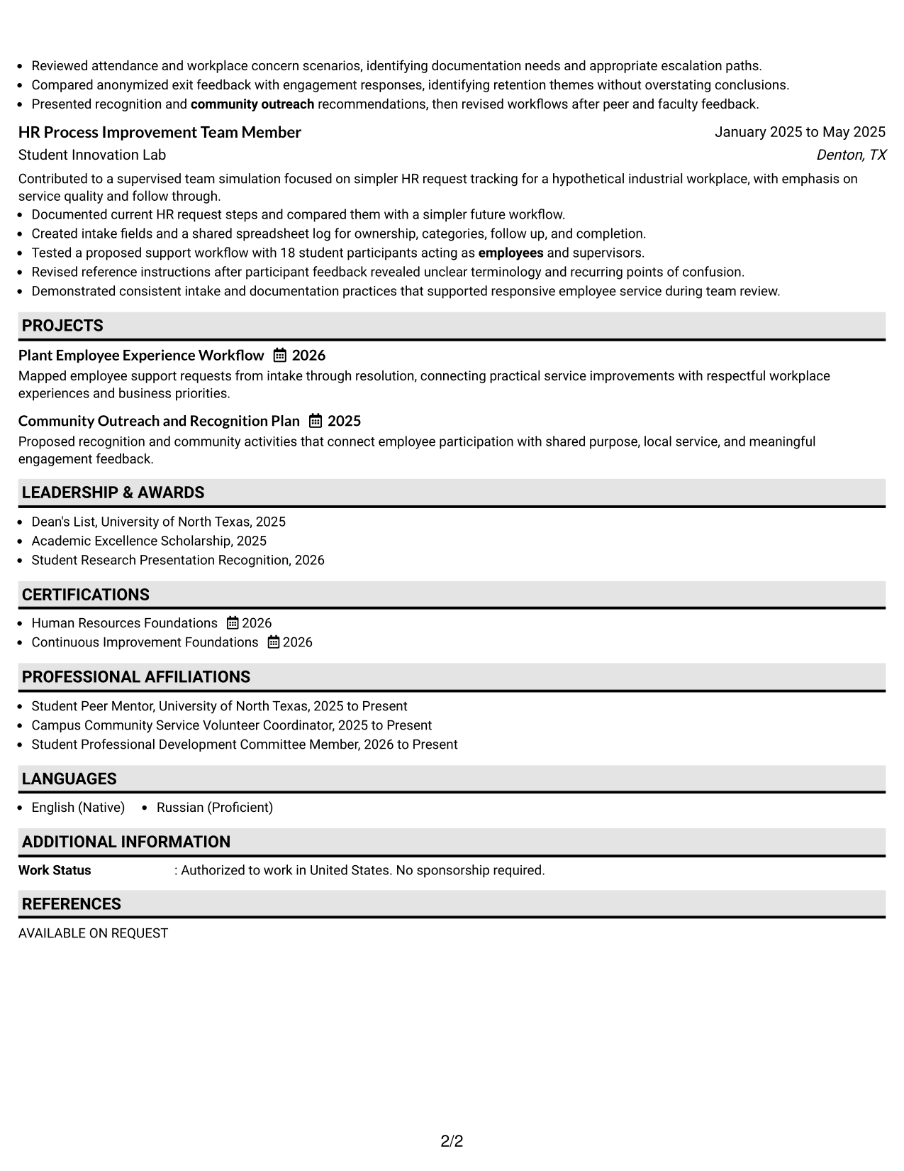 Resume Example Page 2