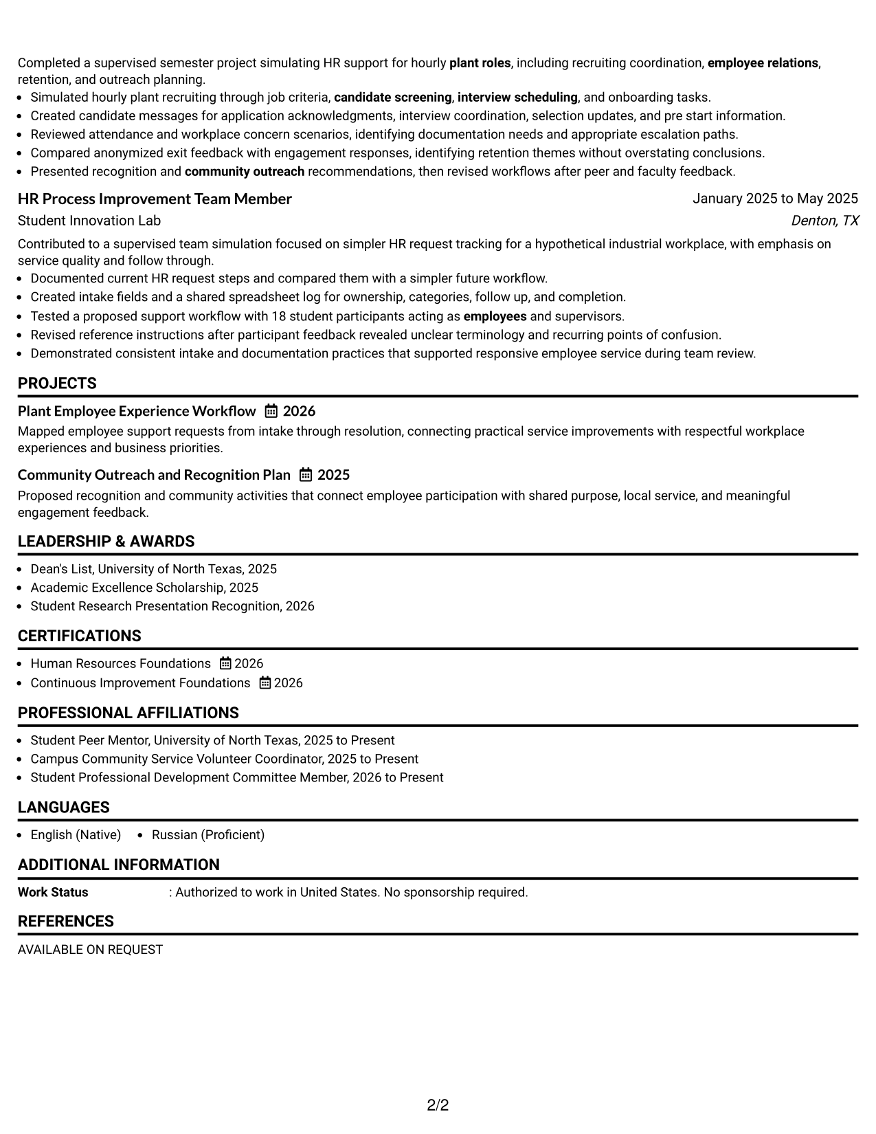 Resume Example Page 2