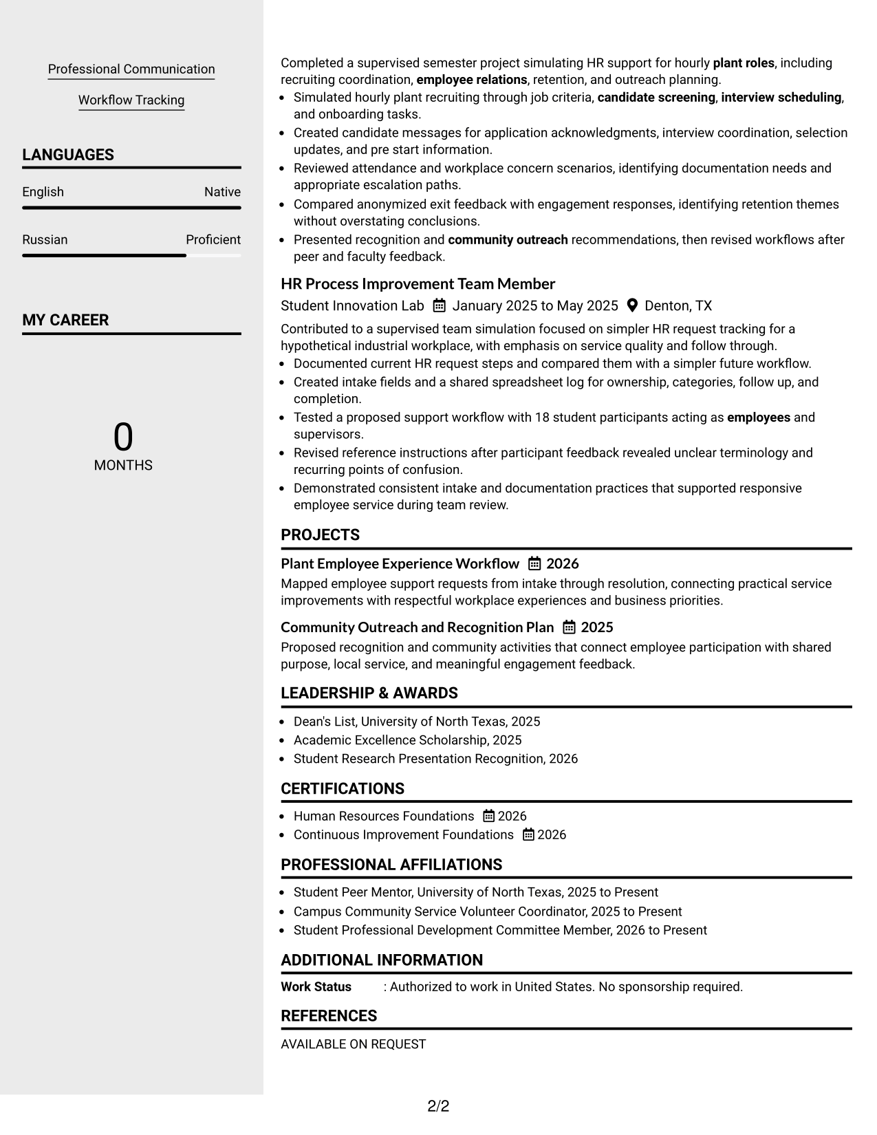 Resume Example Page 2