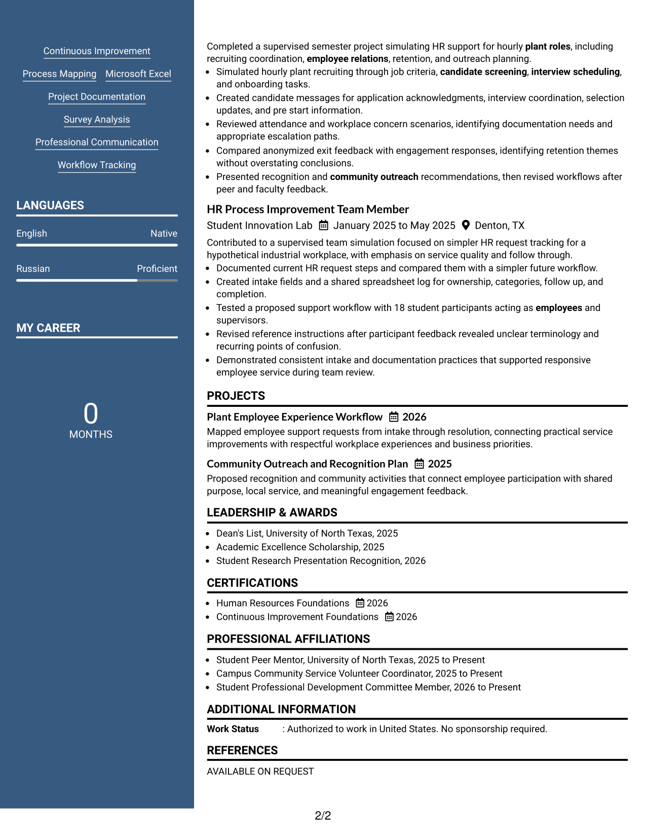 Resume Example Page 2
