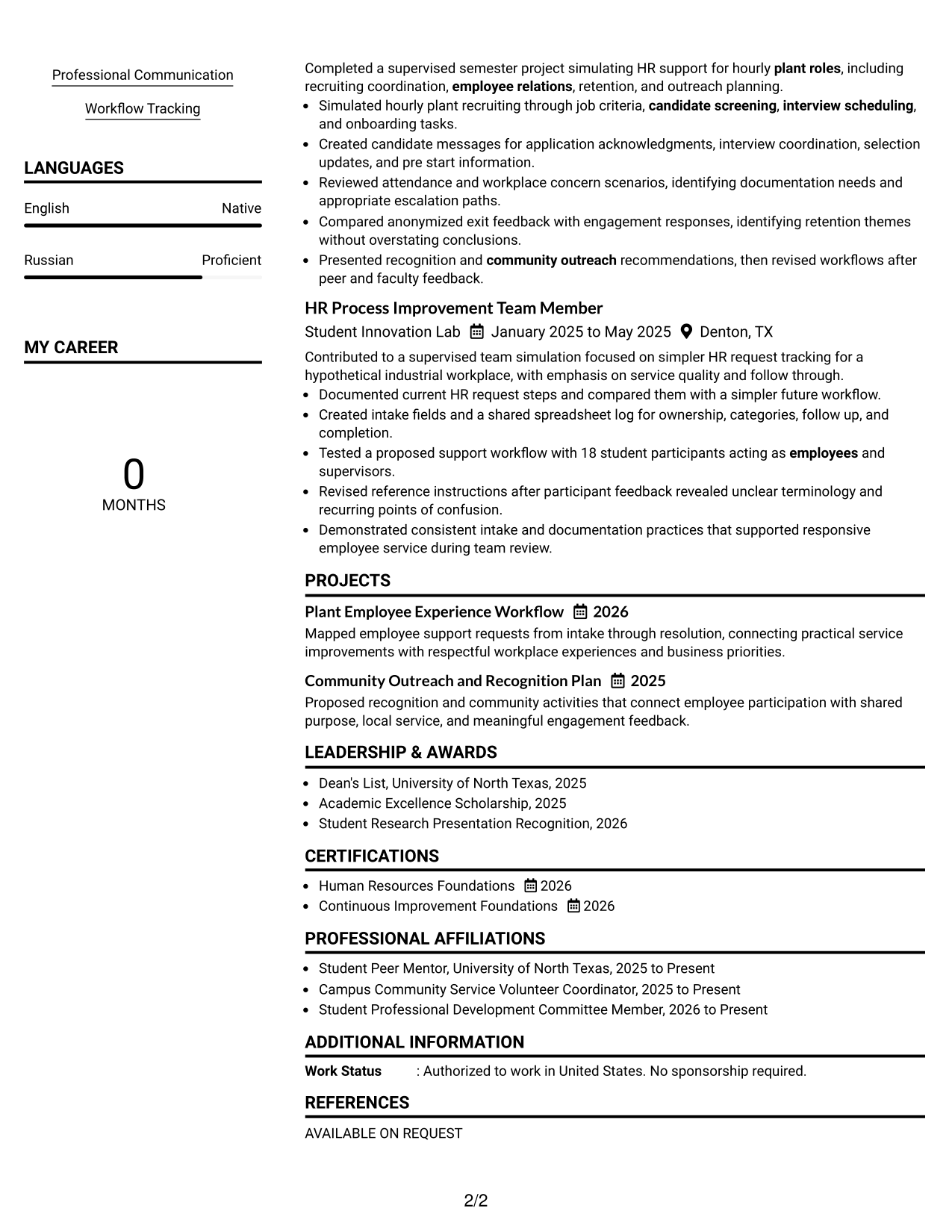 Resume Example Page 2