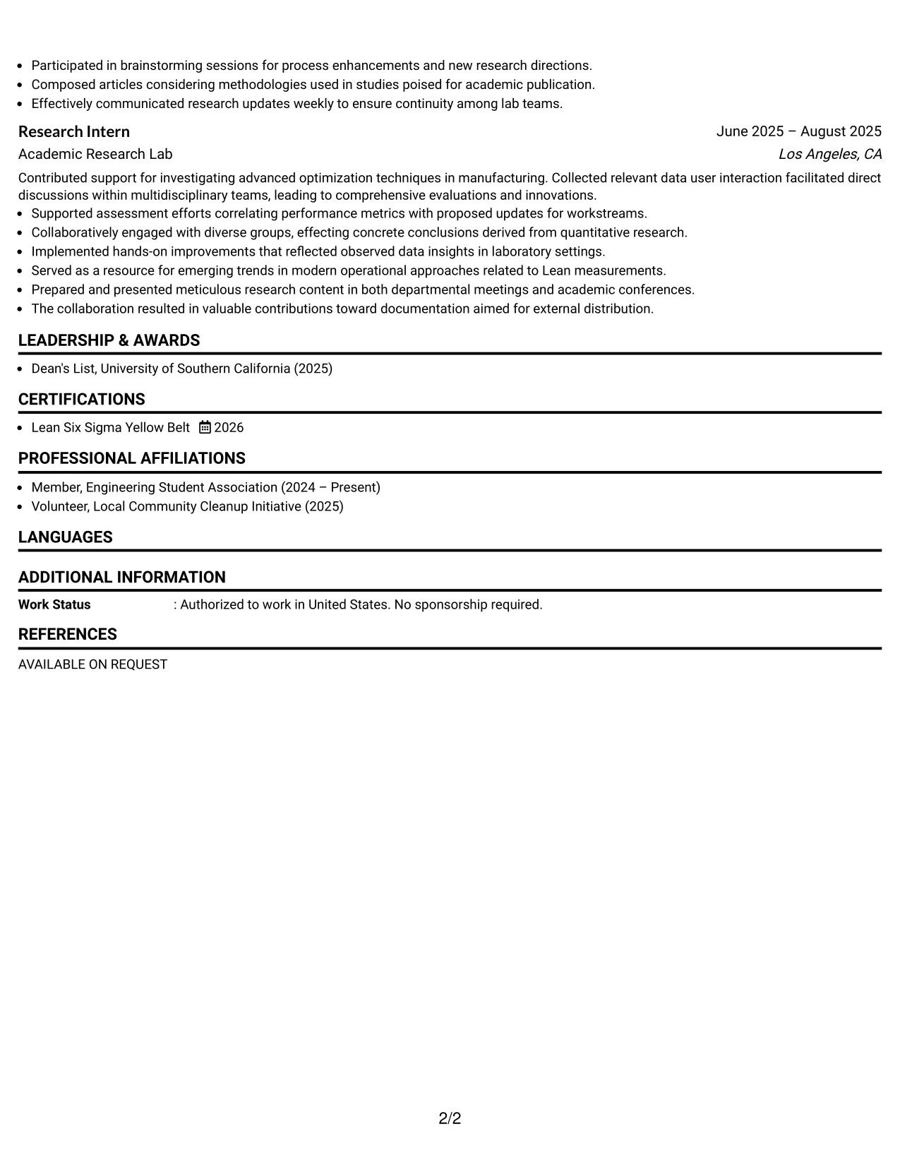 Resume Example Page 2