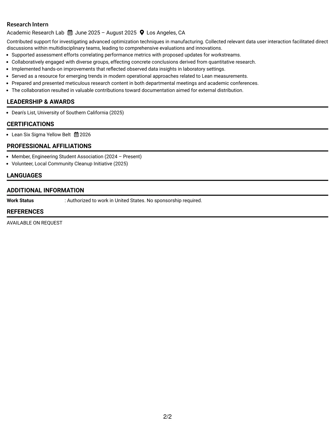 Resume Example Page 2