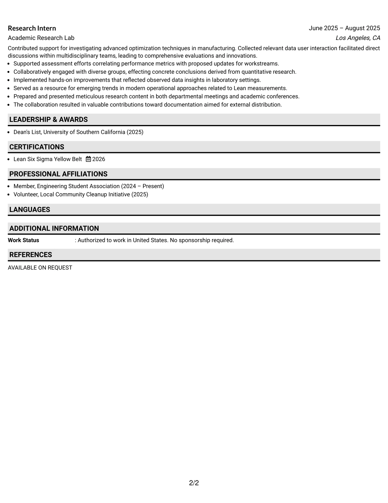 Resume Example Page 2