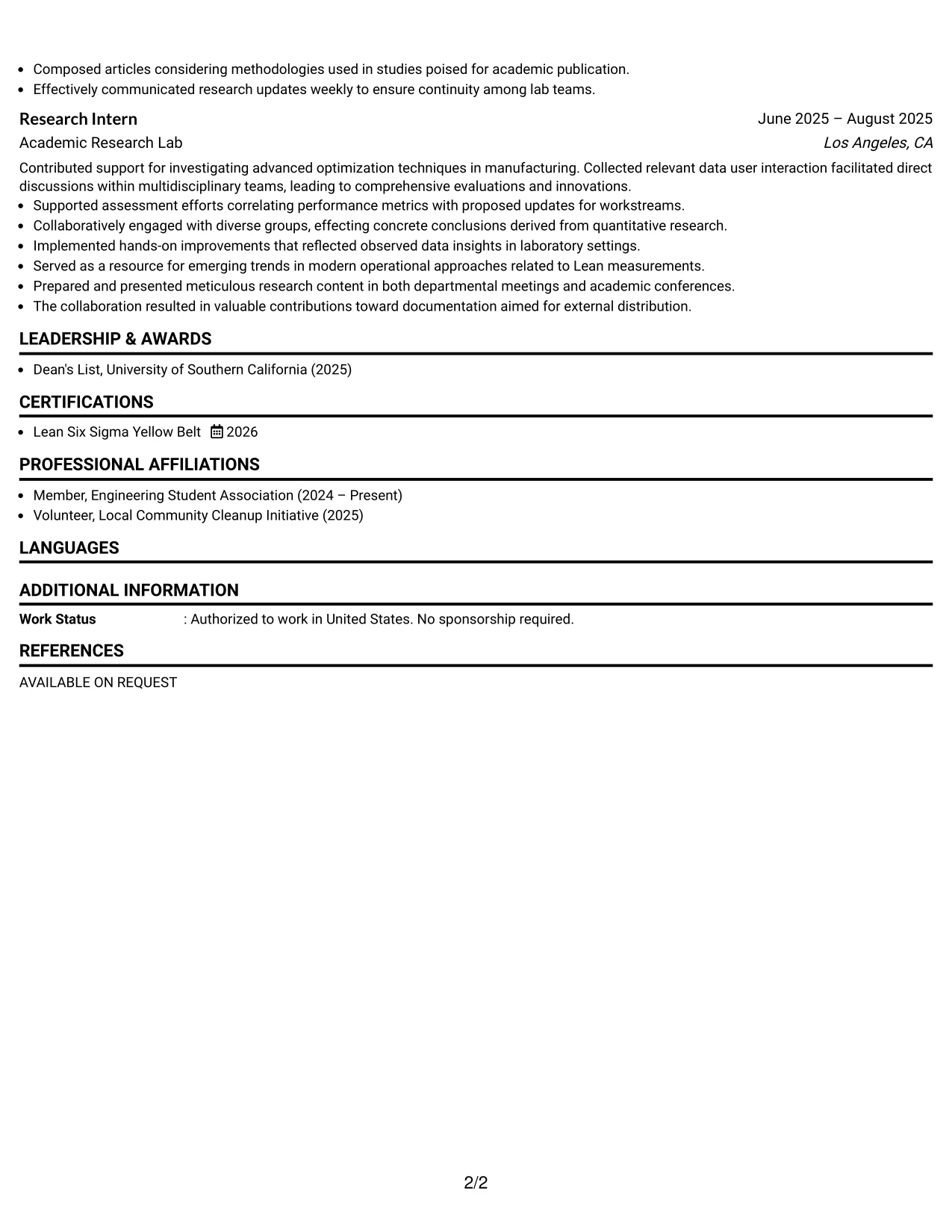Resume Example Page 2