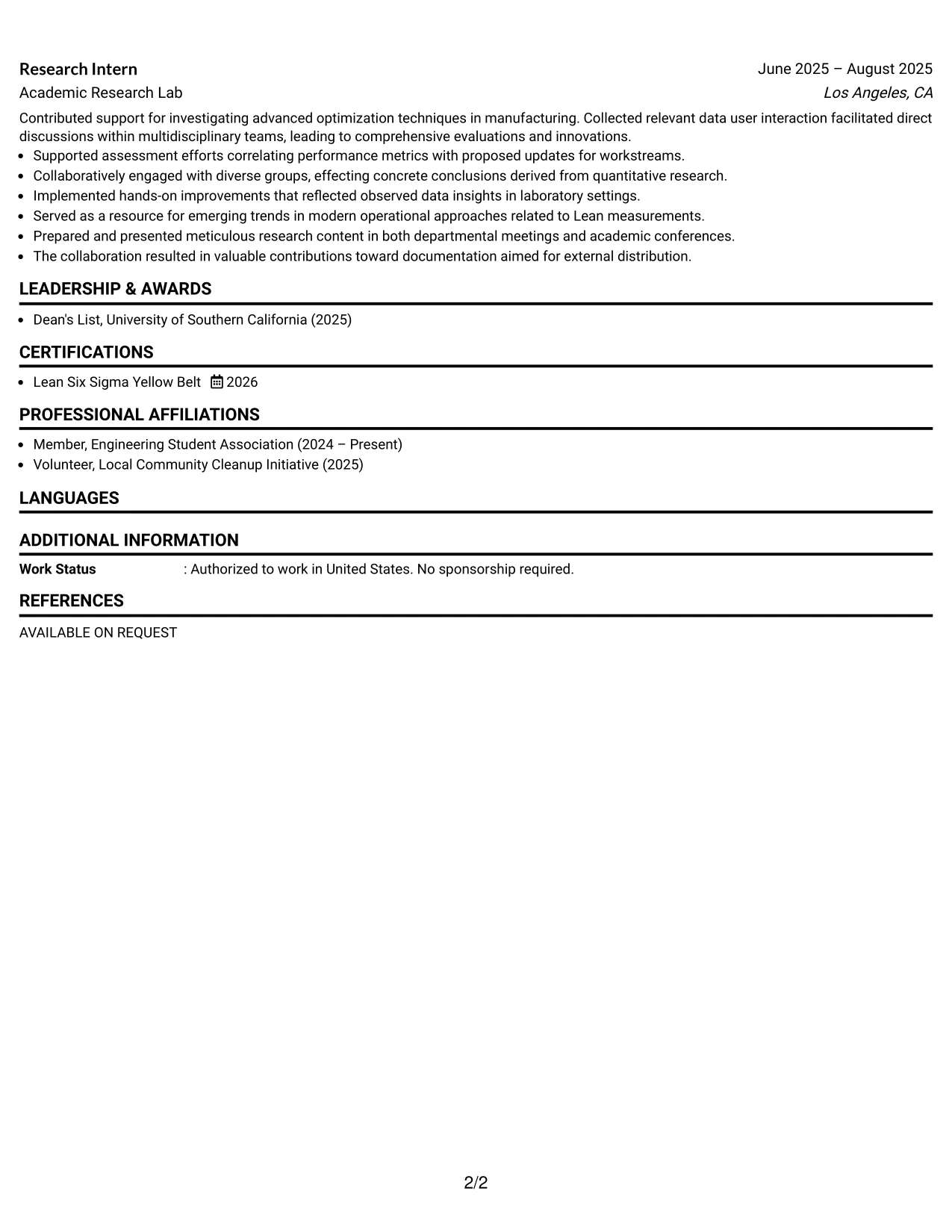 Resume Example Page 2