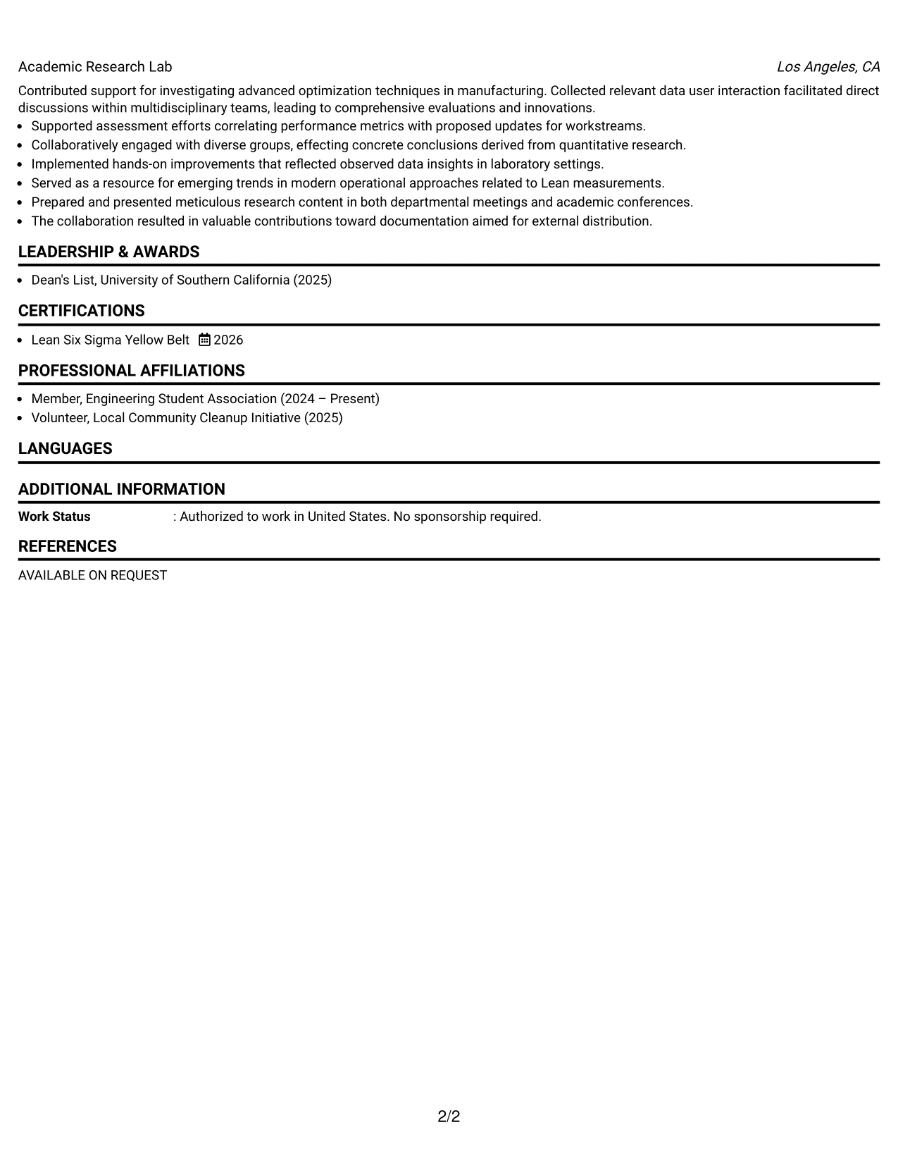 Resume Example Page 2
