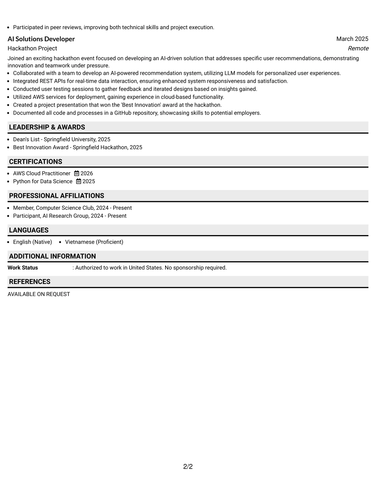 Resume Example Page 2