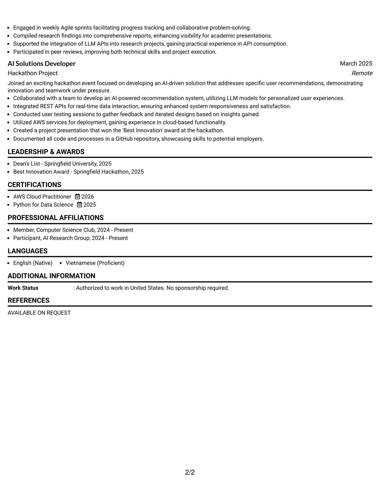 Resume Example Page 2