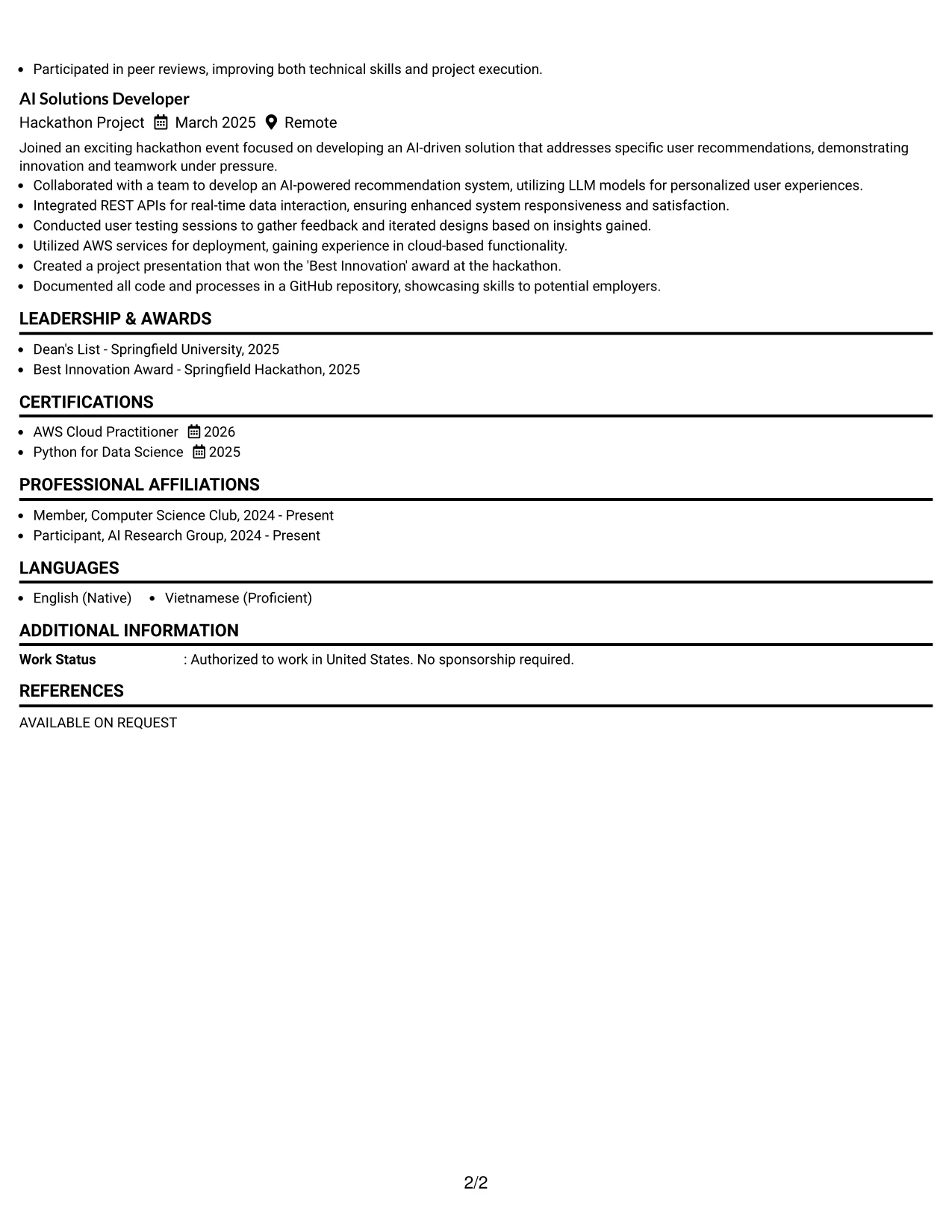 Resume Example Page 2