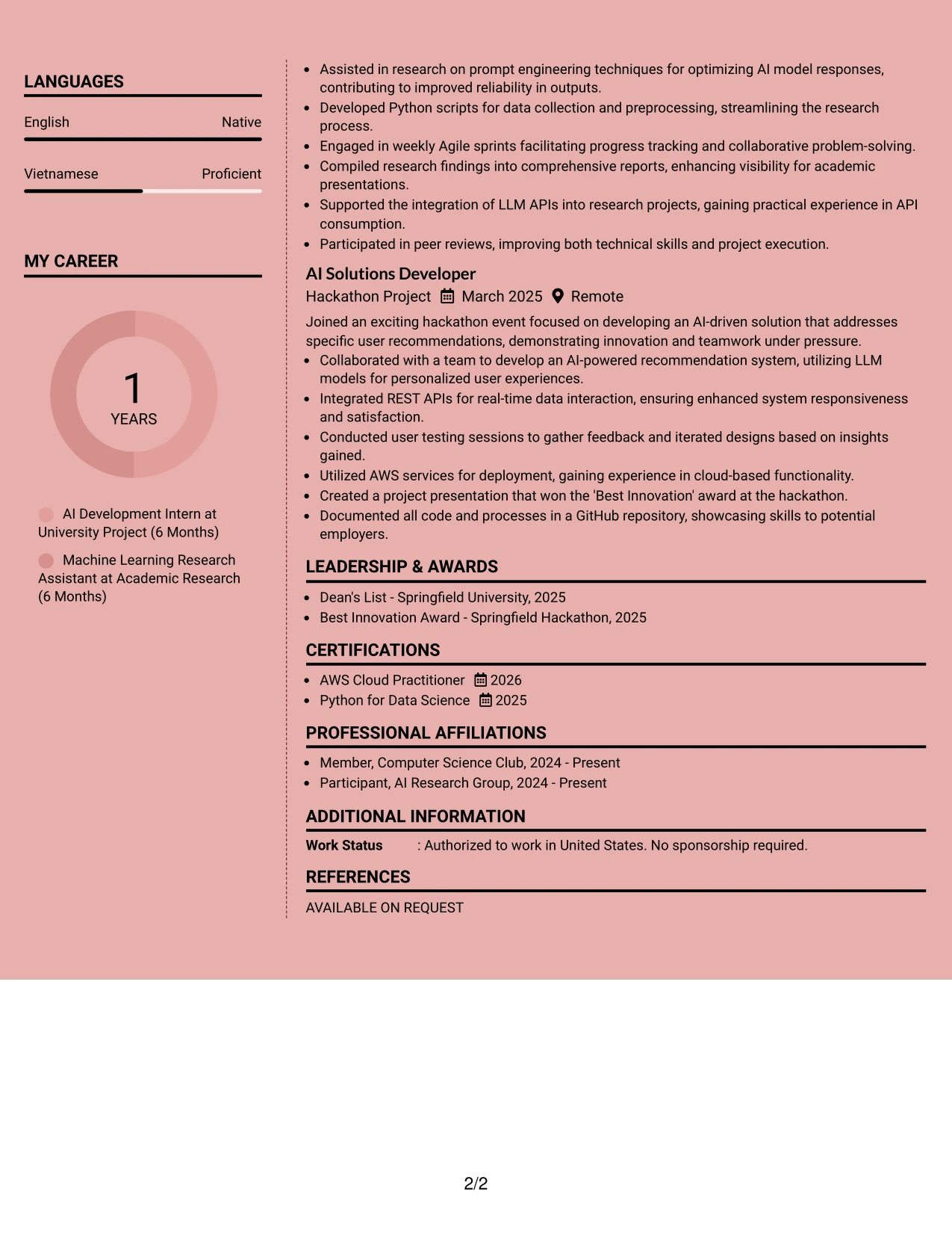 Resume Example Page 2