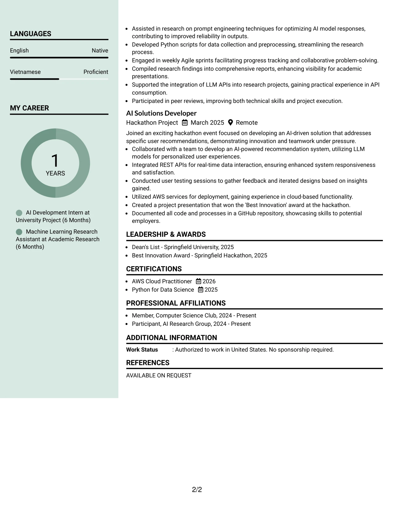 Resume Example Page 2