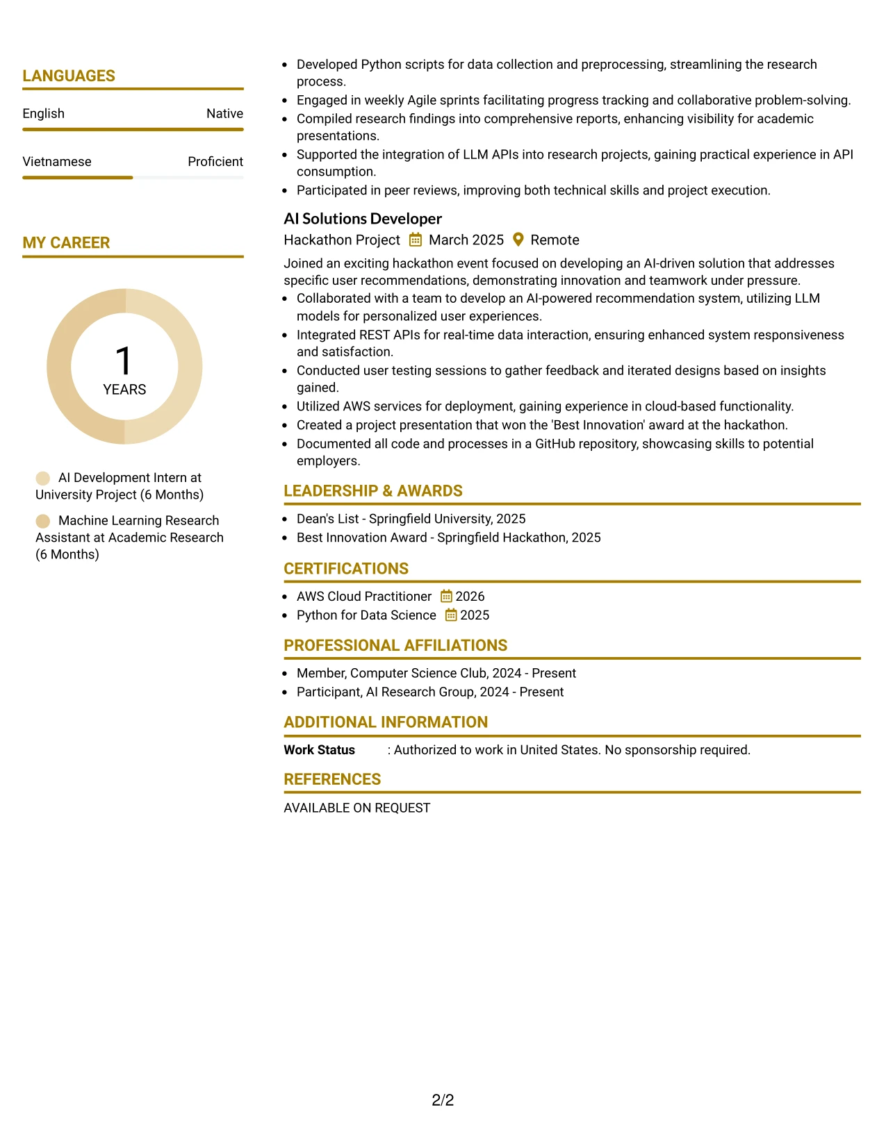 Resume Example Page 2