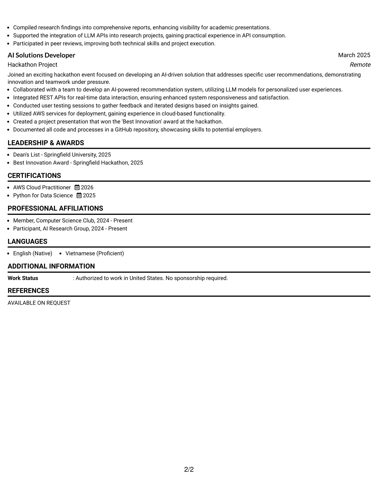 Resume Example Page 2