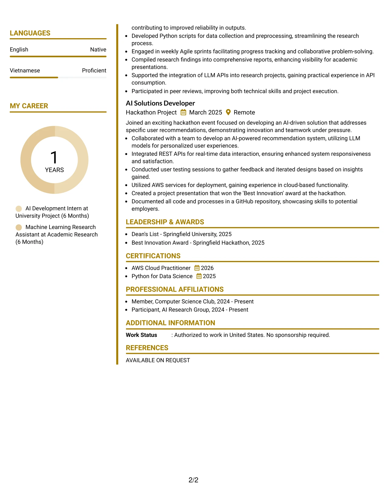 Resume Example Page 2