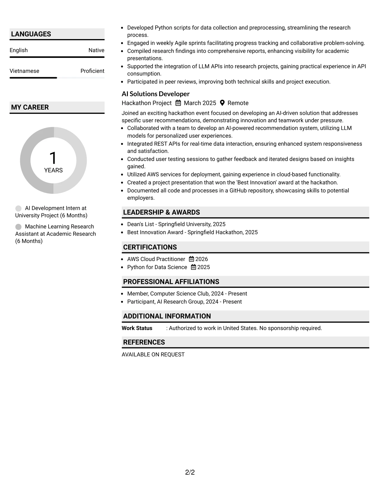 Resume Example Page 2