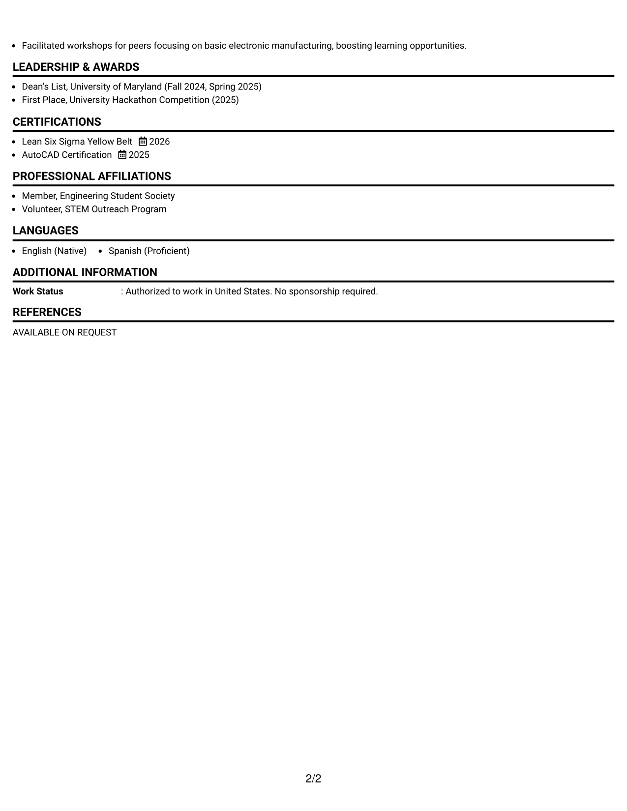 Resume Example Page 2