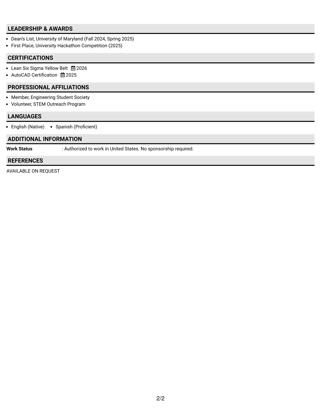Resume Example Page 2