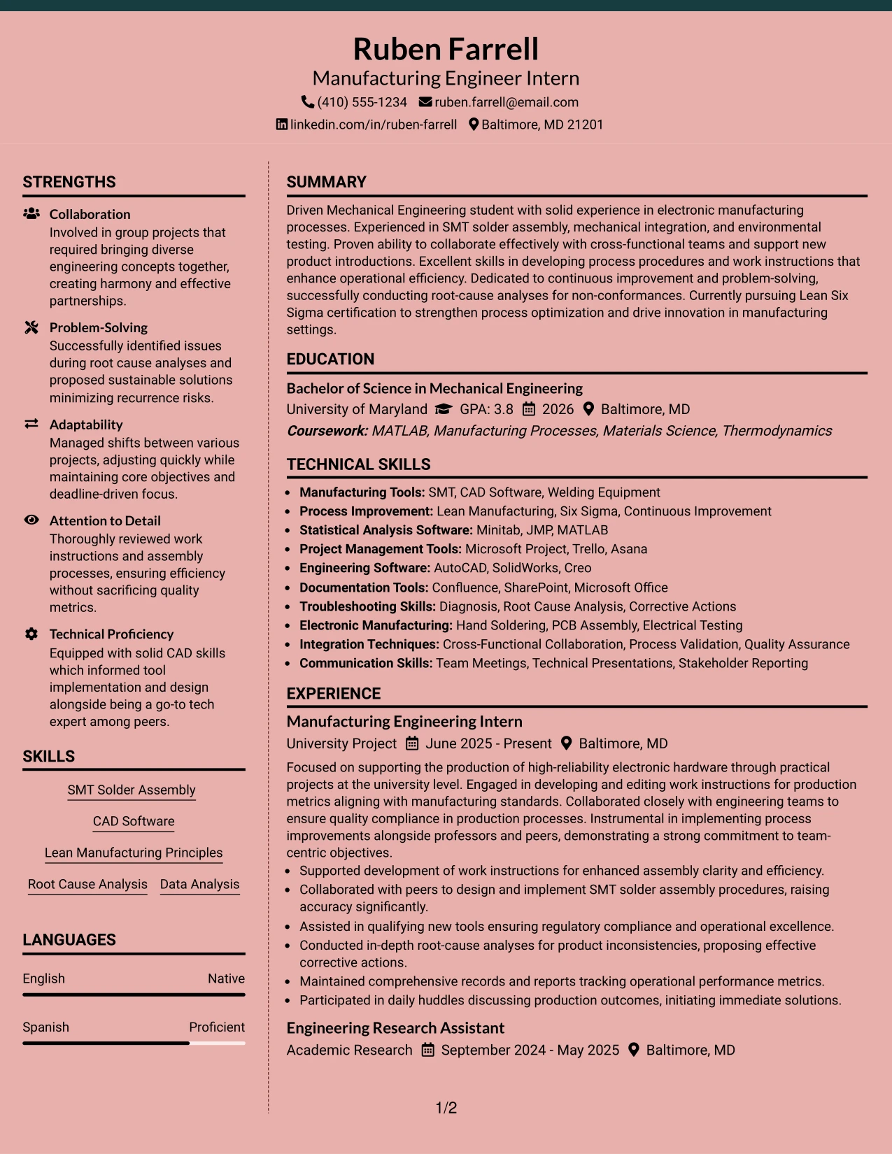 Resume Example Page 1