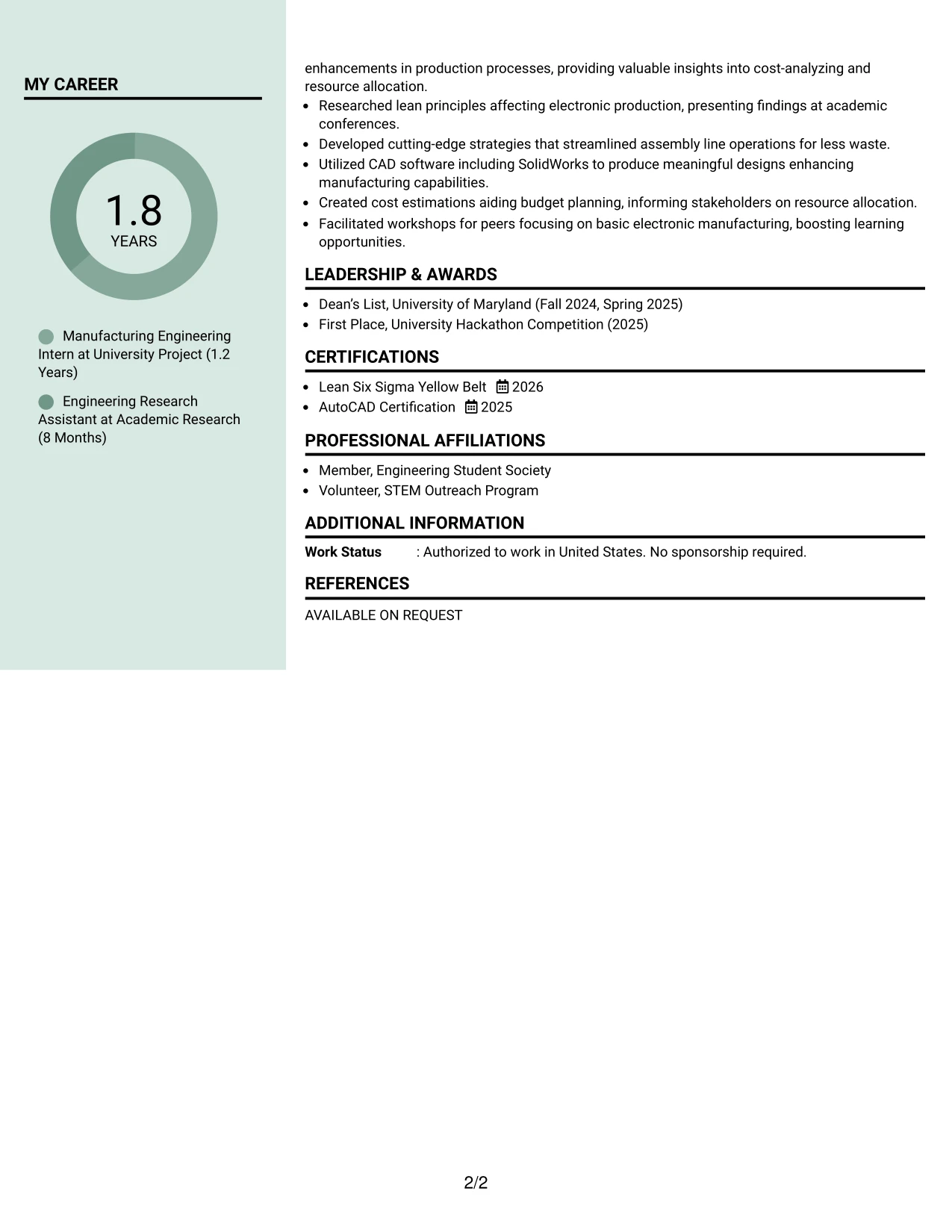Resume Example Page 2