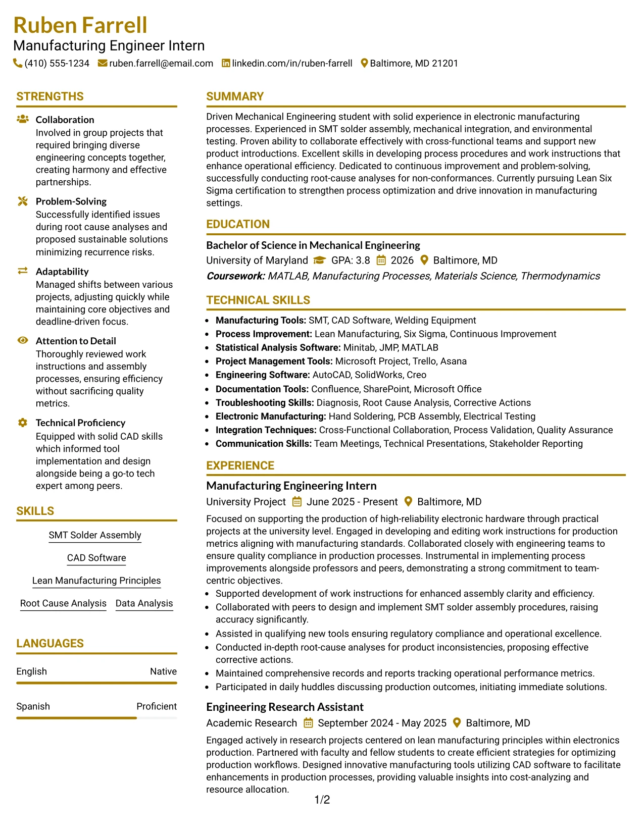 Resume Example Page 1