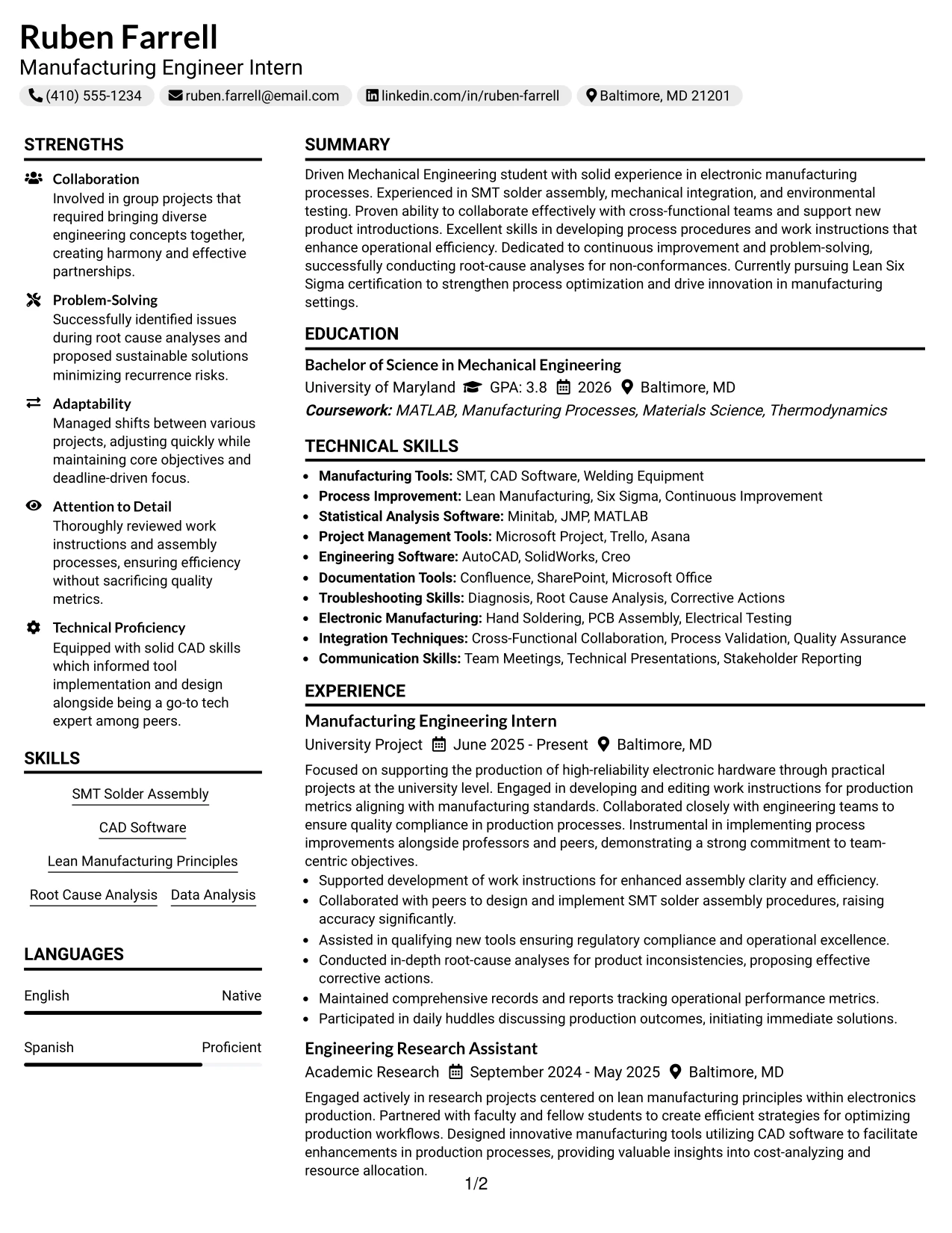 Resume Example Page 1