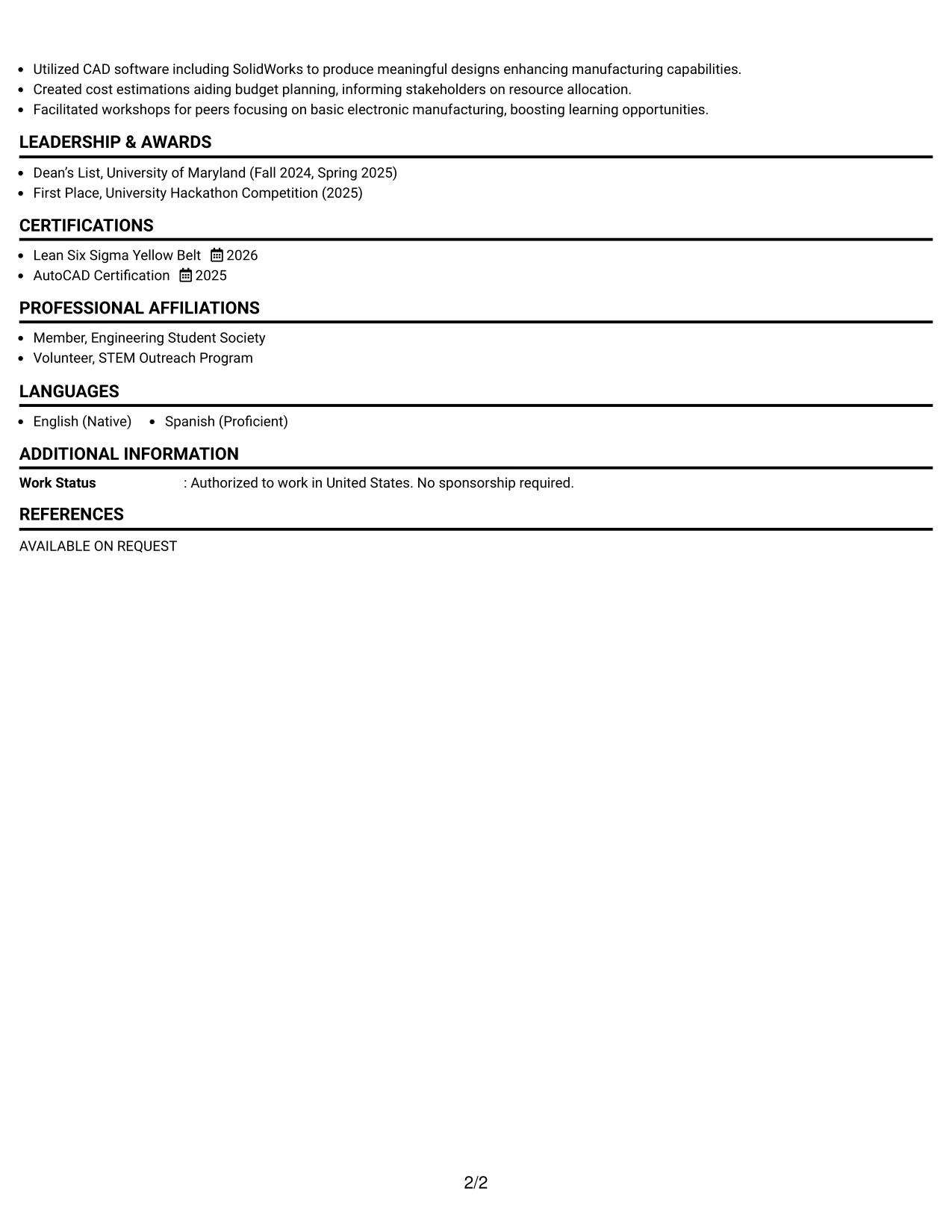 Resume Example Page 2