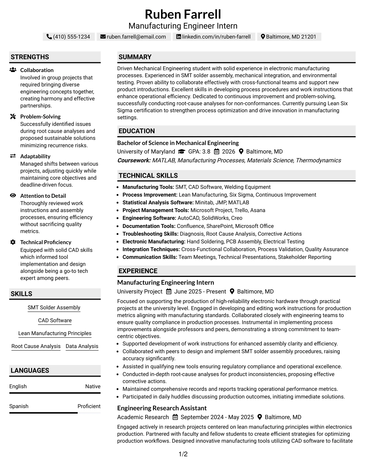 Resume Example Page 1