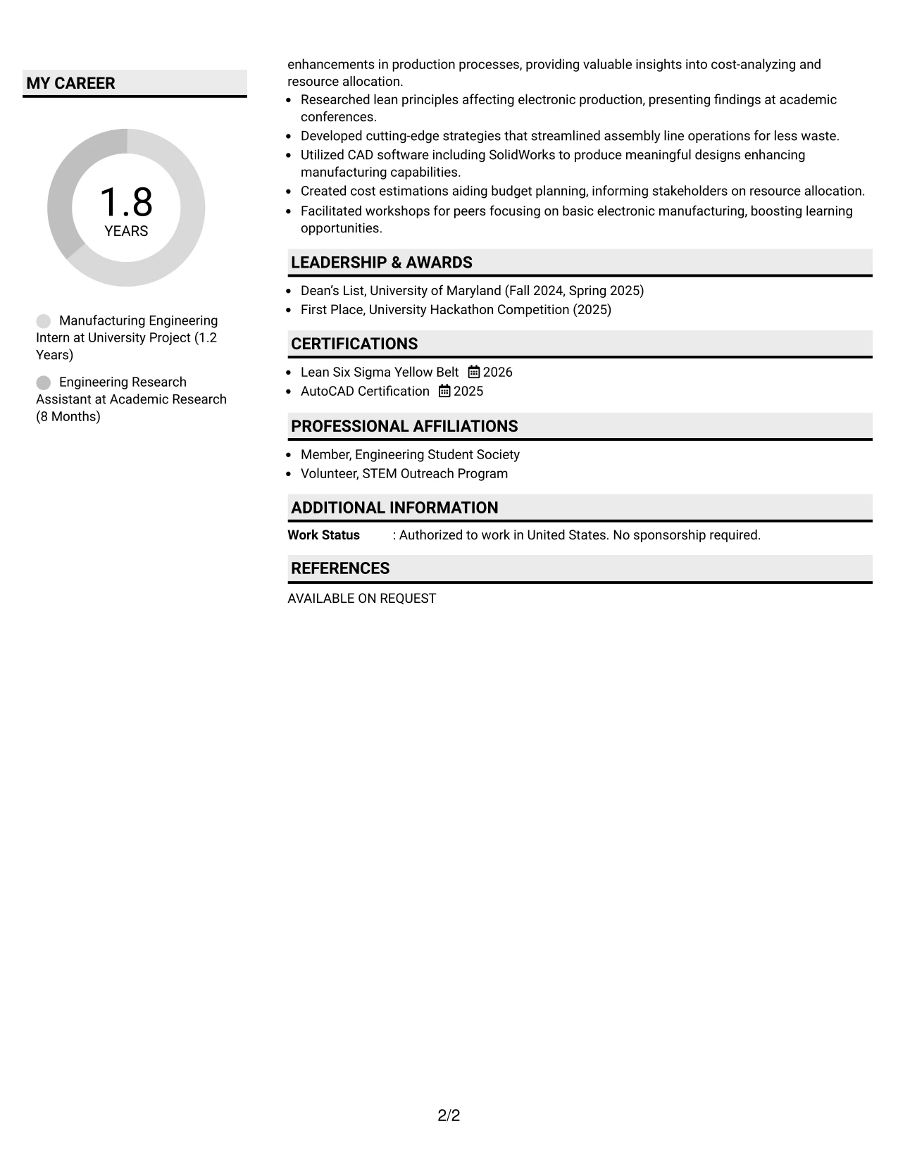 Resume Example Page 2
