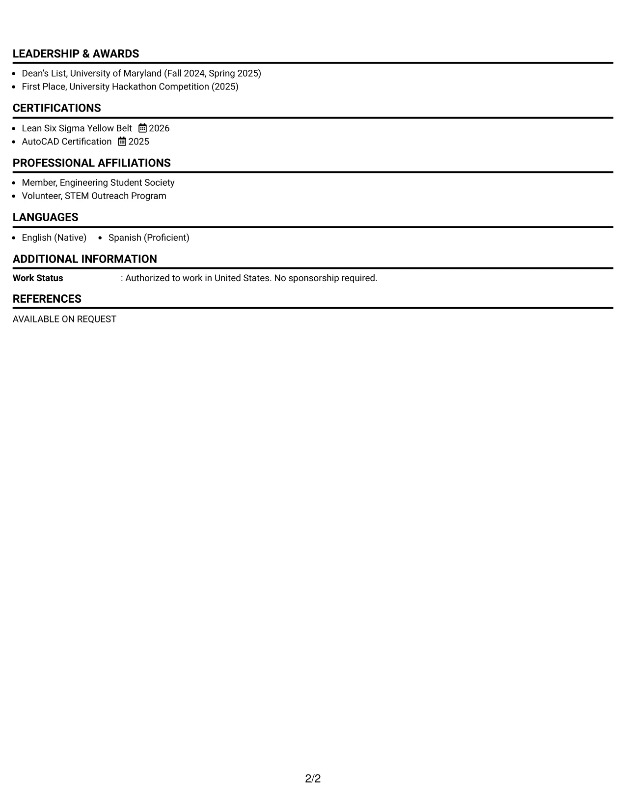 Resume Example Page 2