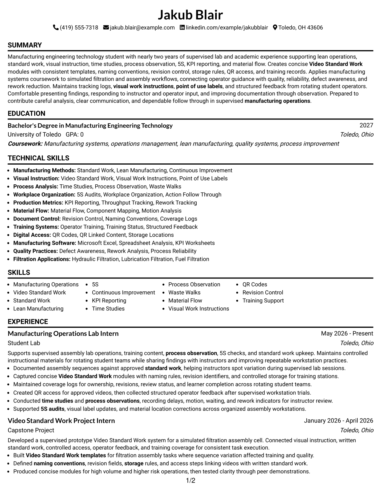Resume Example Page 1