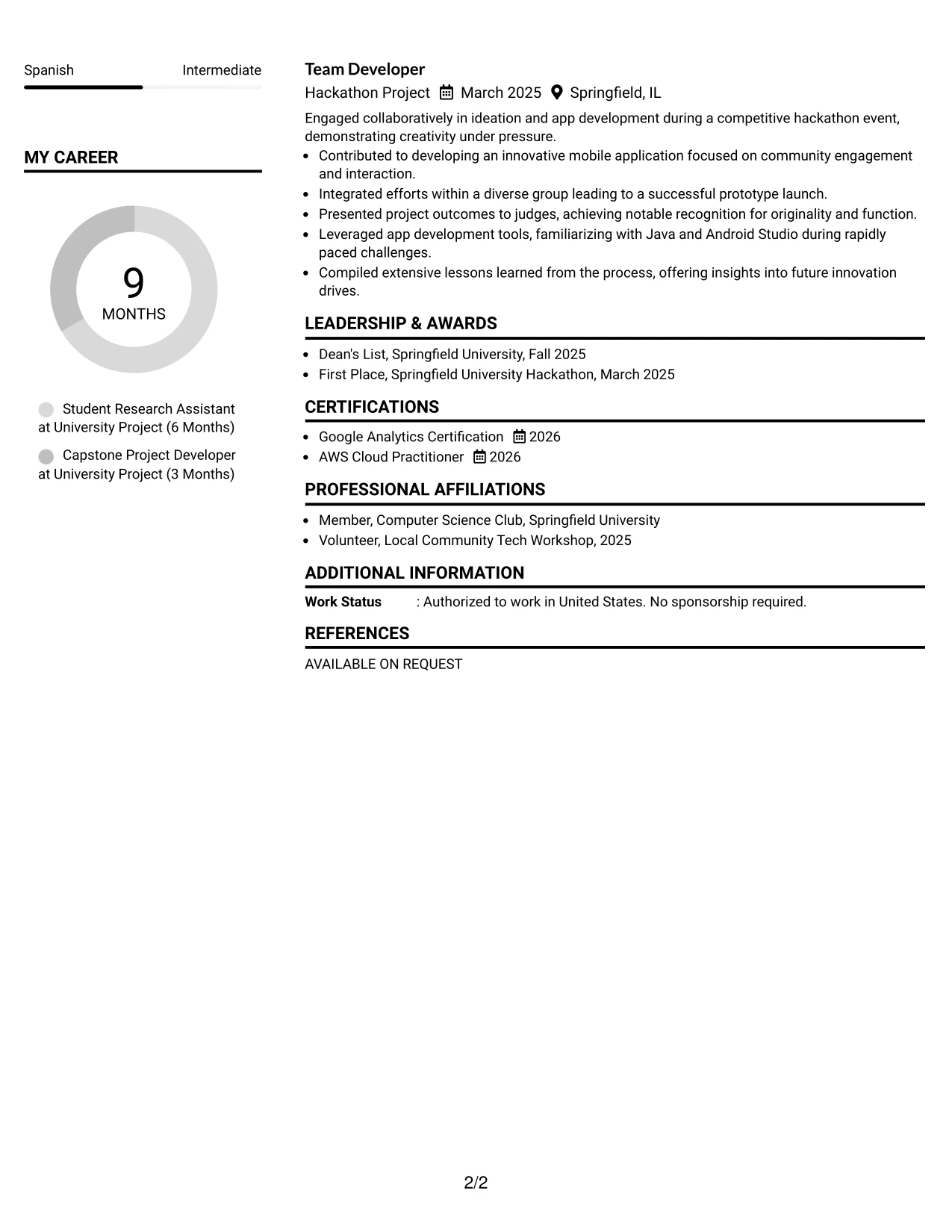 Resume Example Page 2