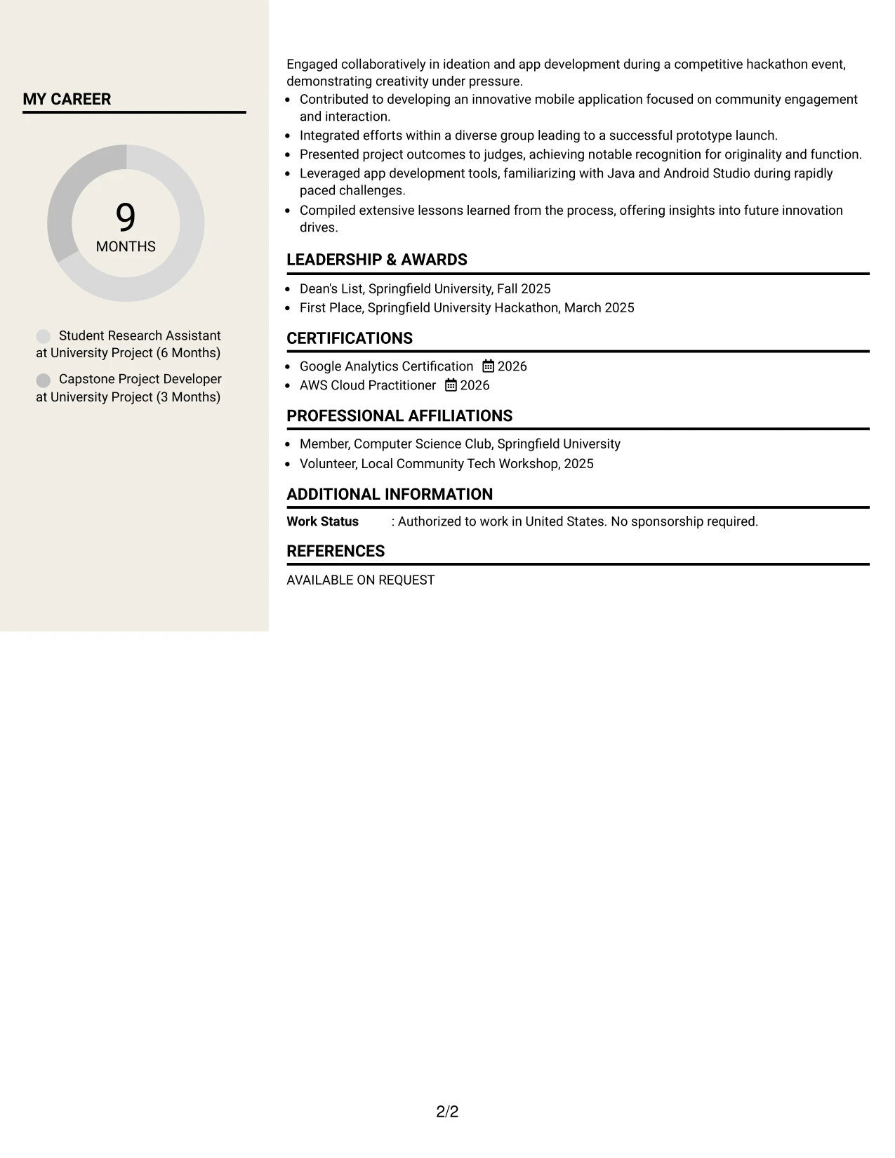 Resume Example Page 2