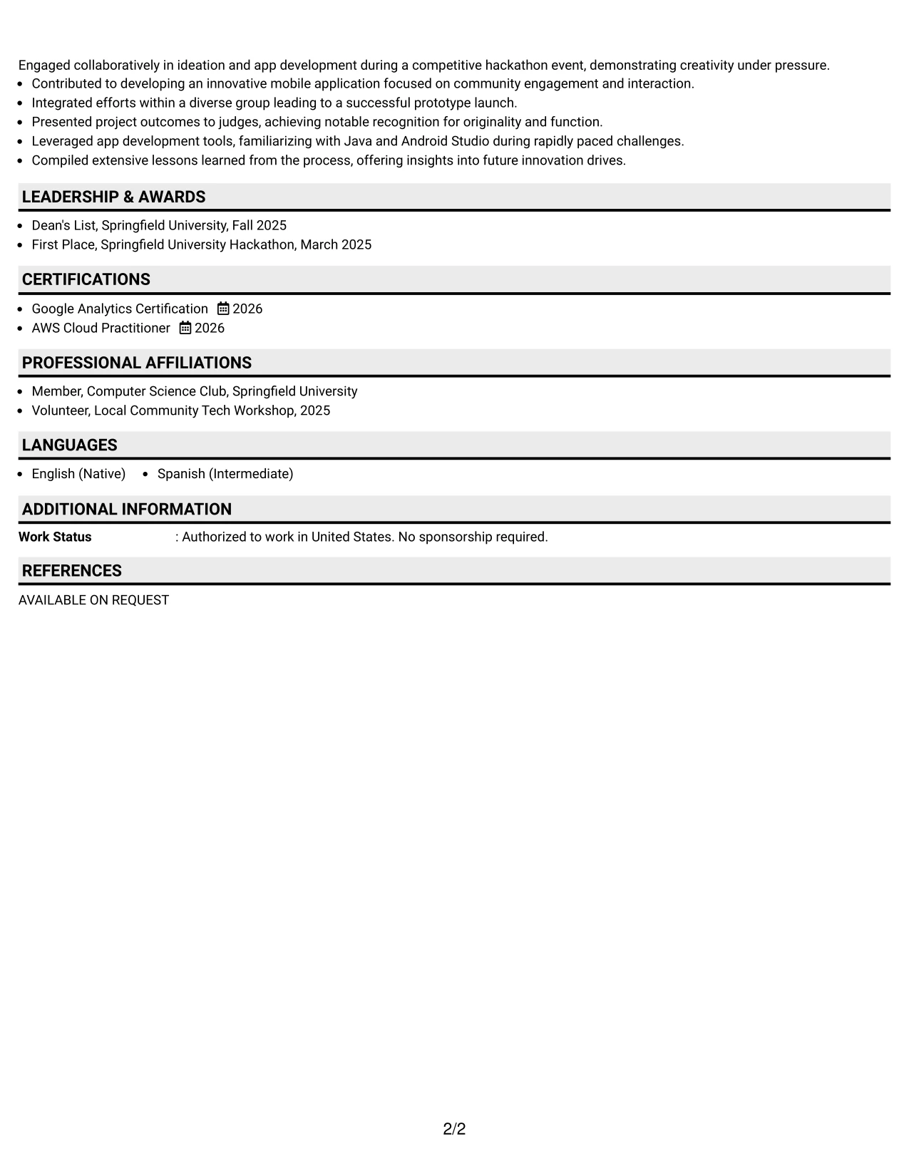 Resume Example Page 2