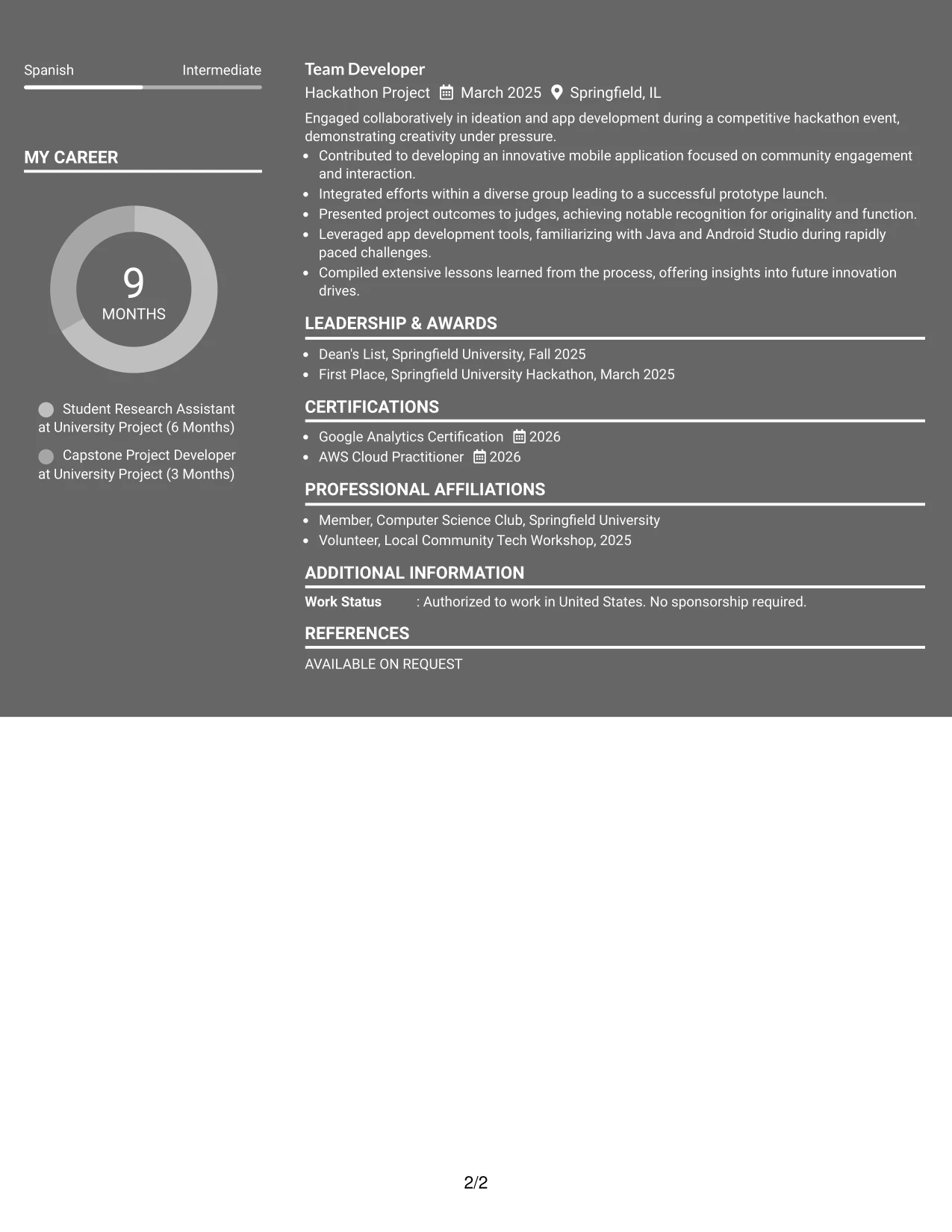 Resume Example Page 2