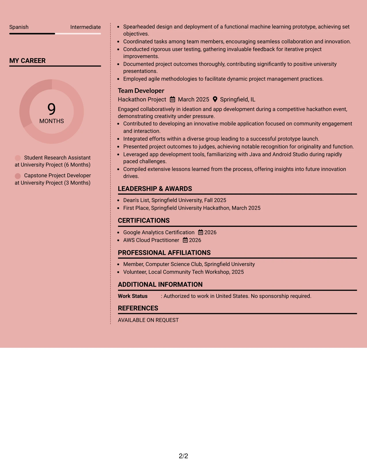 Resume Example Page 2