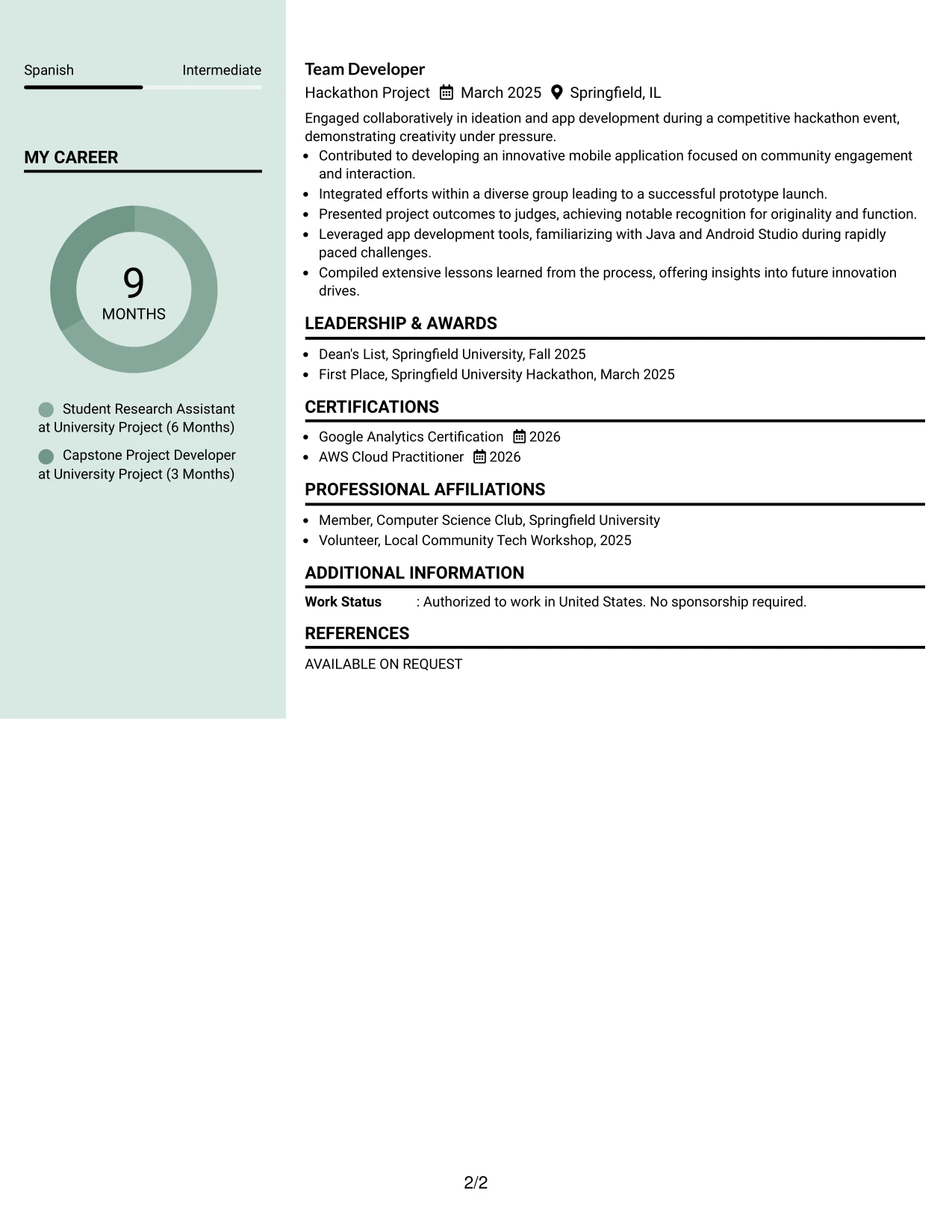 Resume Example Page 2