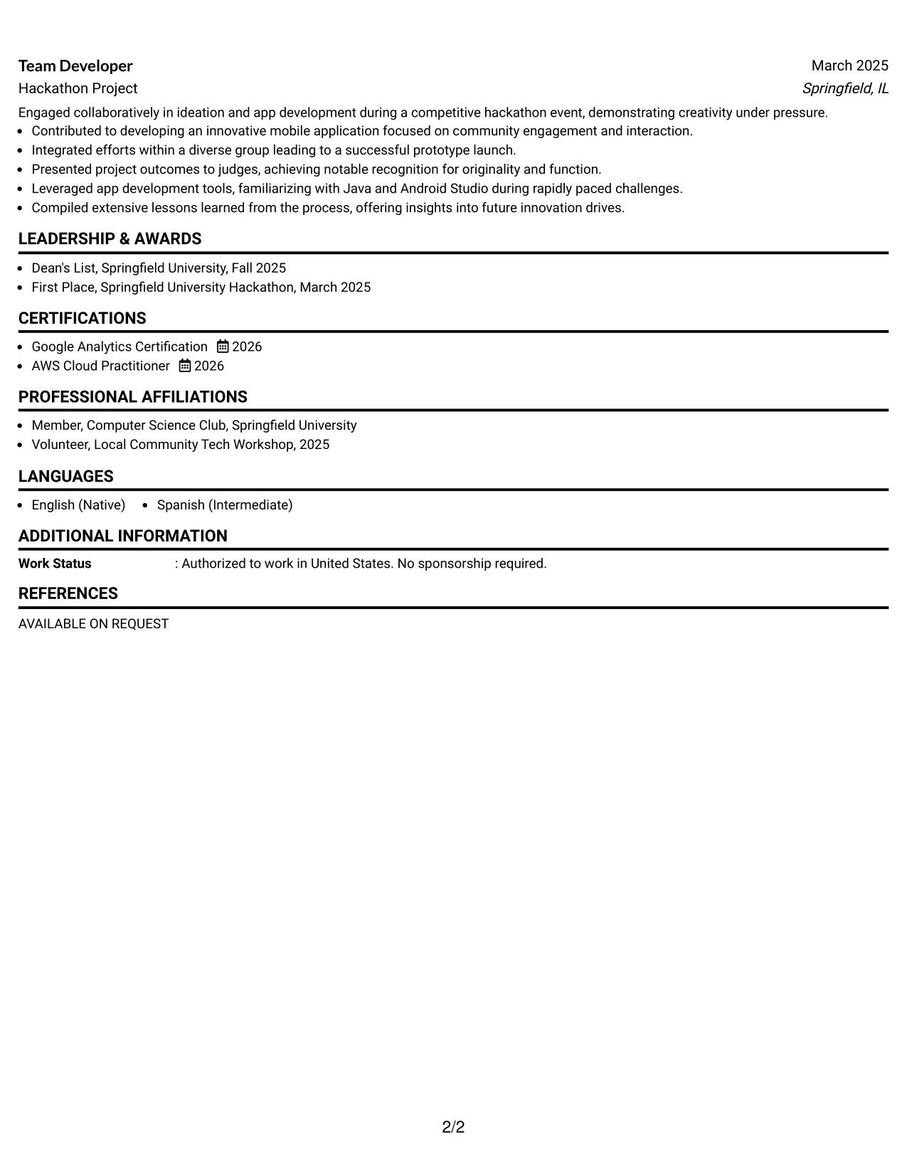 Resume Example Page 2