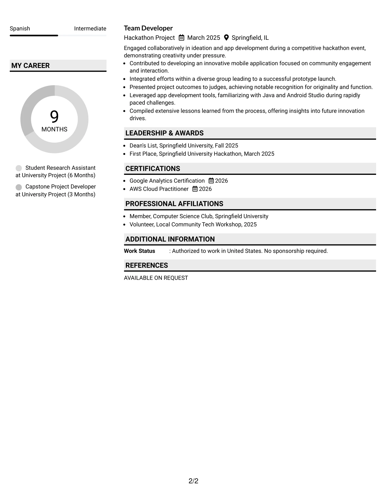 Resume Example Page 2