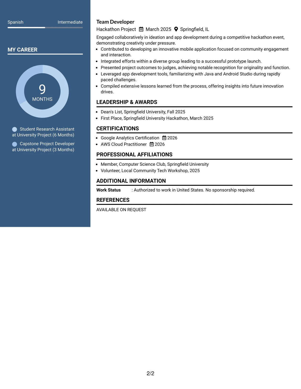 Resume Example Page 2