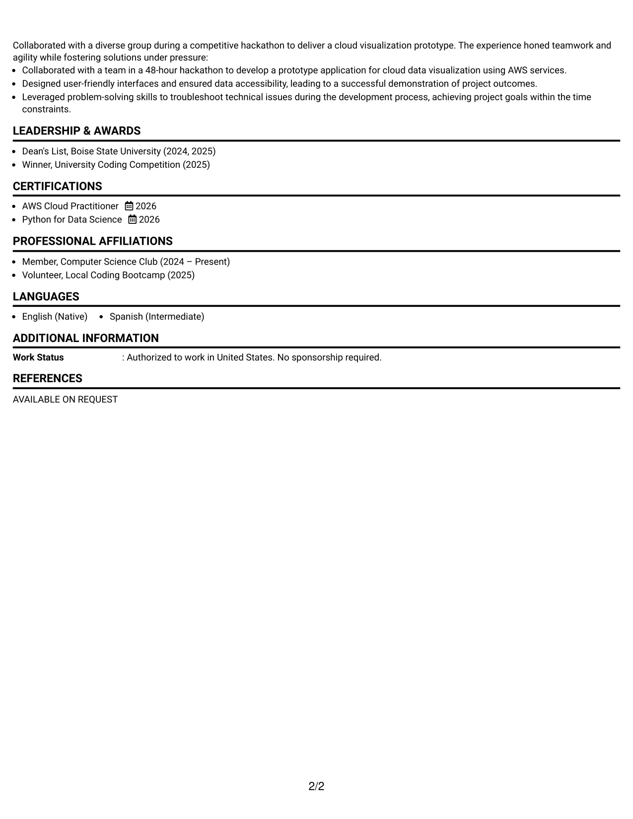 Resume Example Page 2