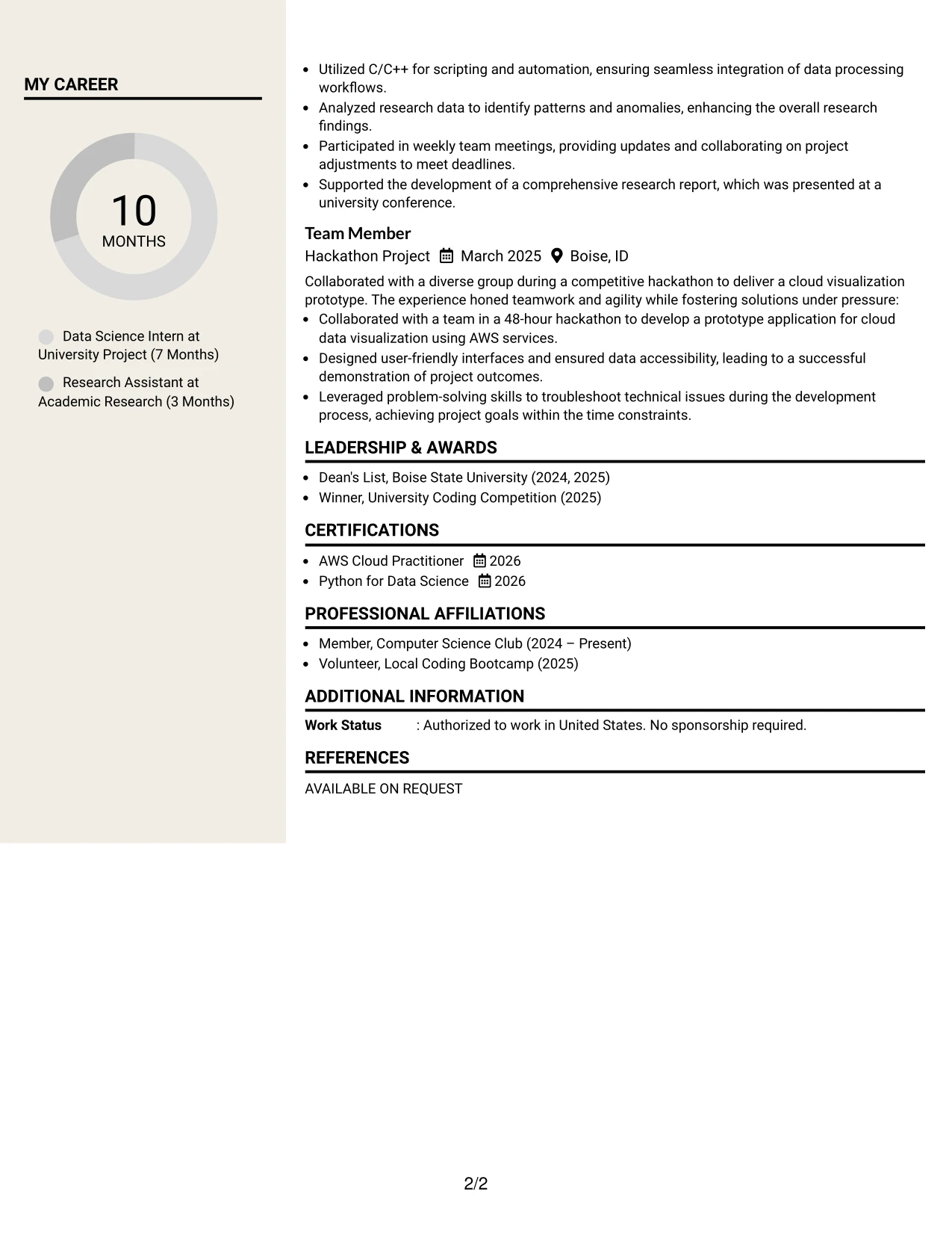 Resume Example Page 2