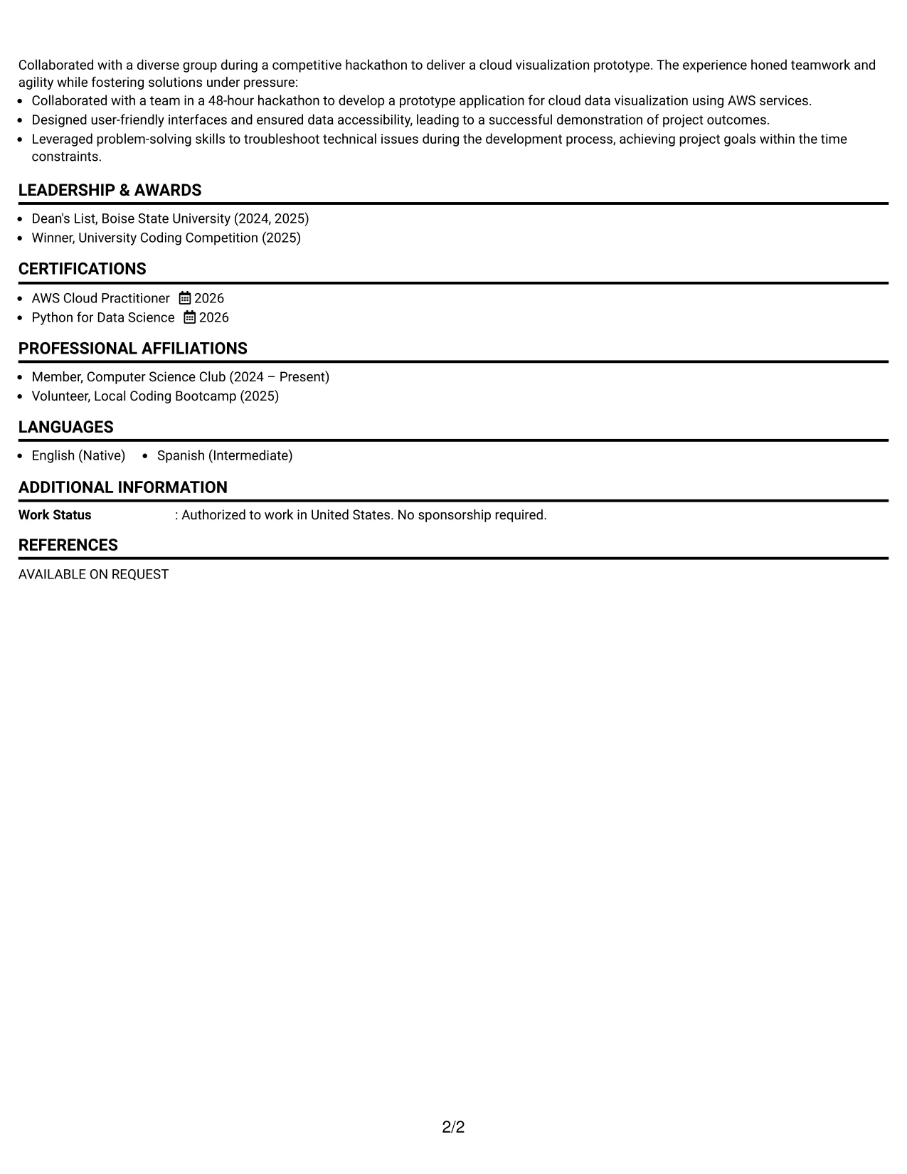 Resume Example Page 2