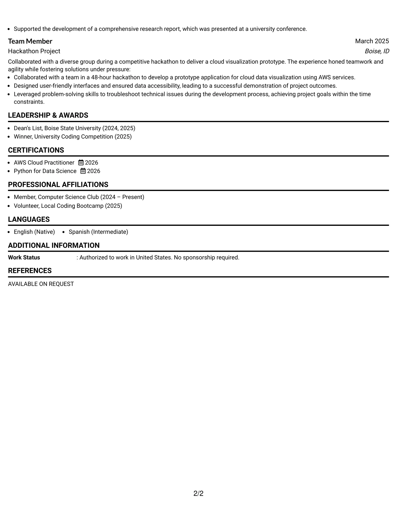 Resume Example Page 2