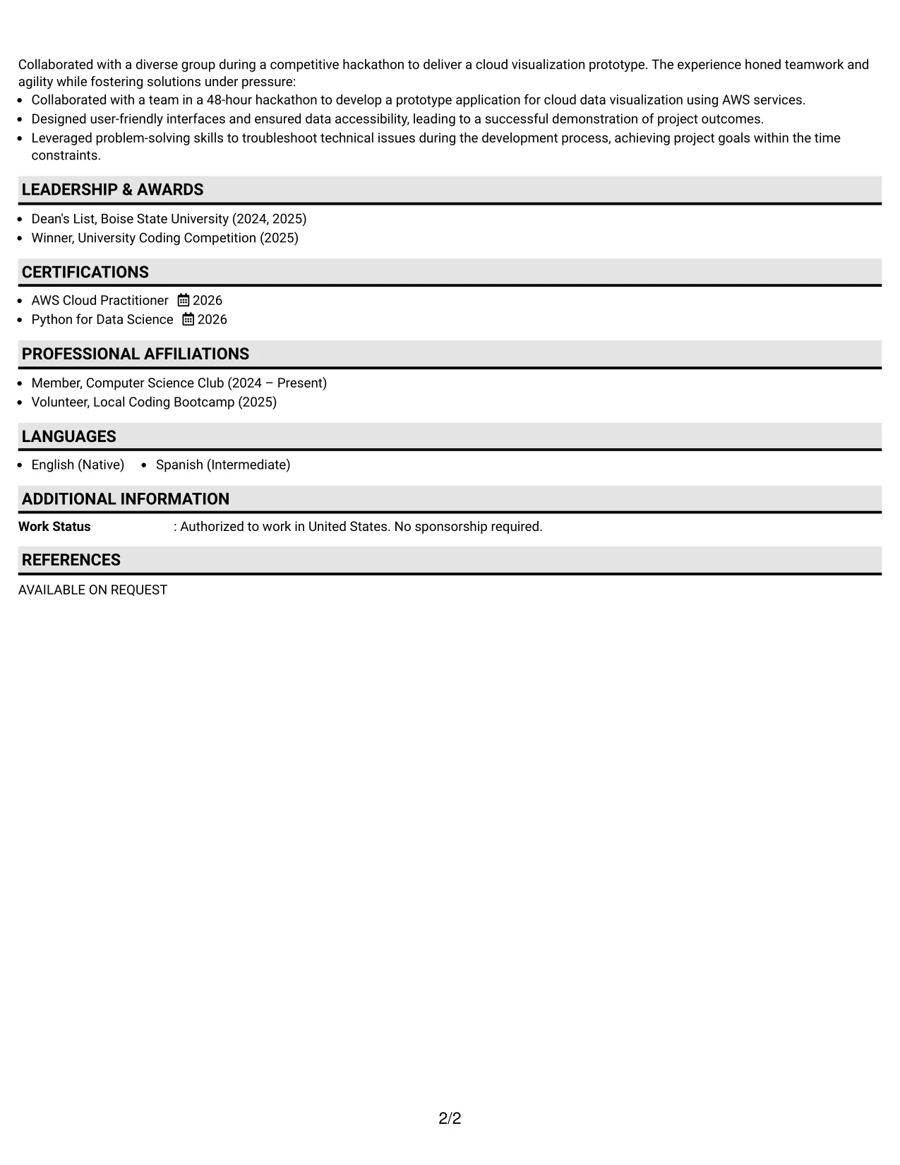 Resume Example Page 2