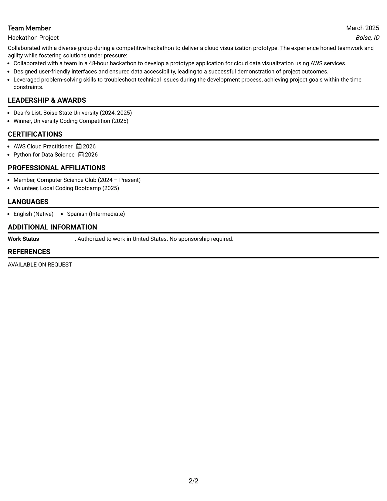 Resume Example Page 2