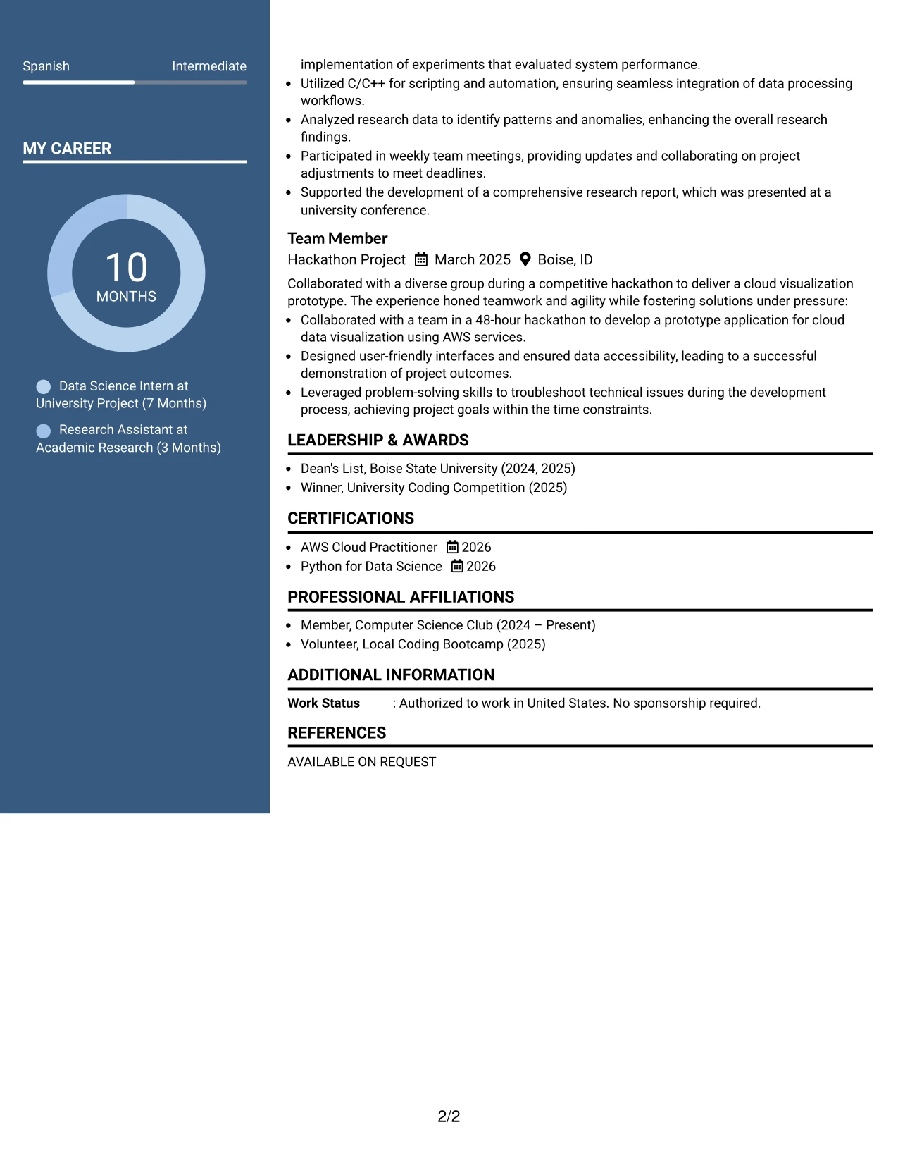 Resume Example Page 2