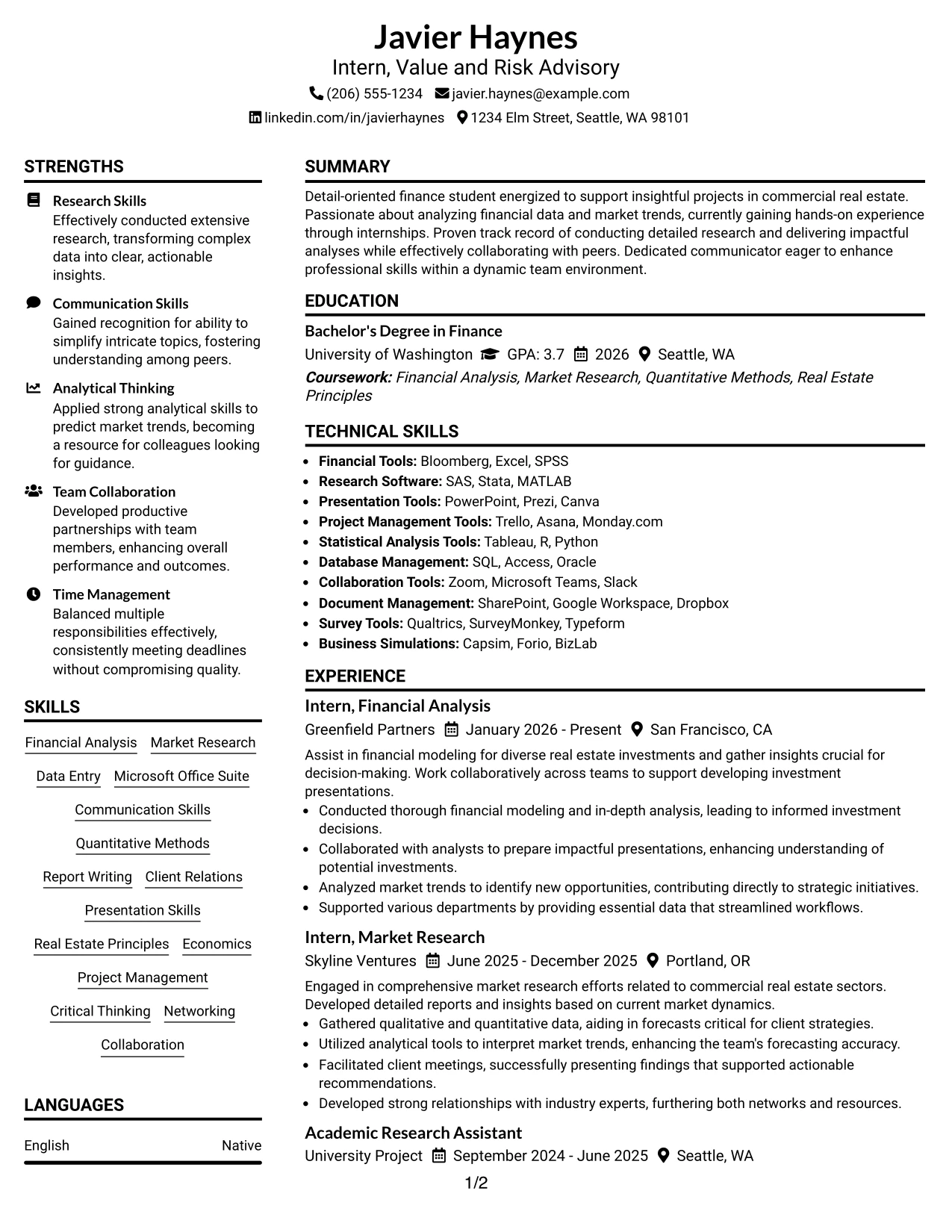 Resume Example Page 1