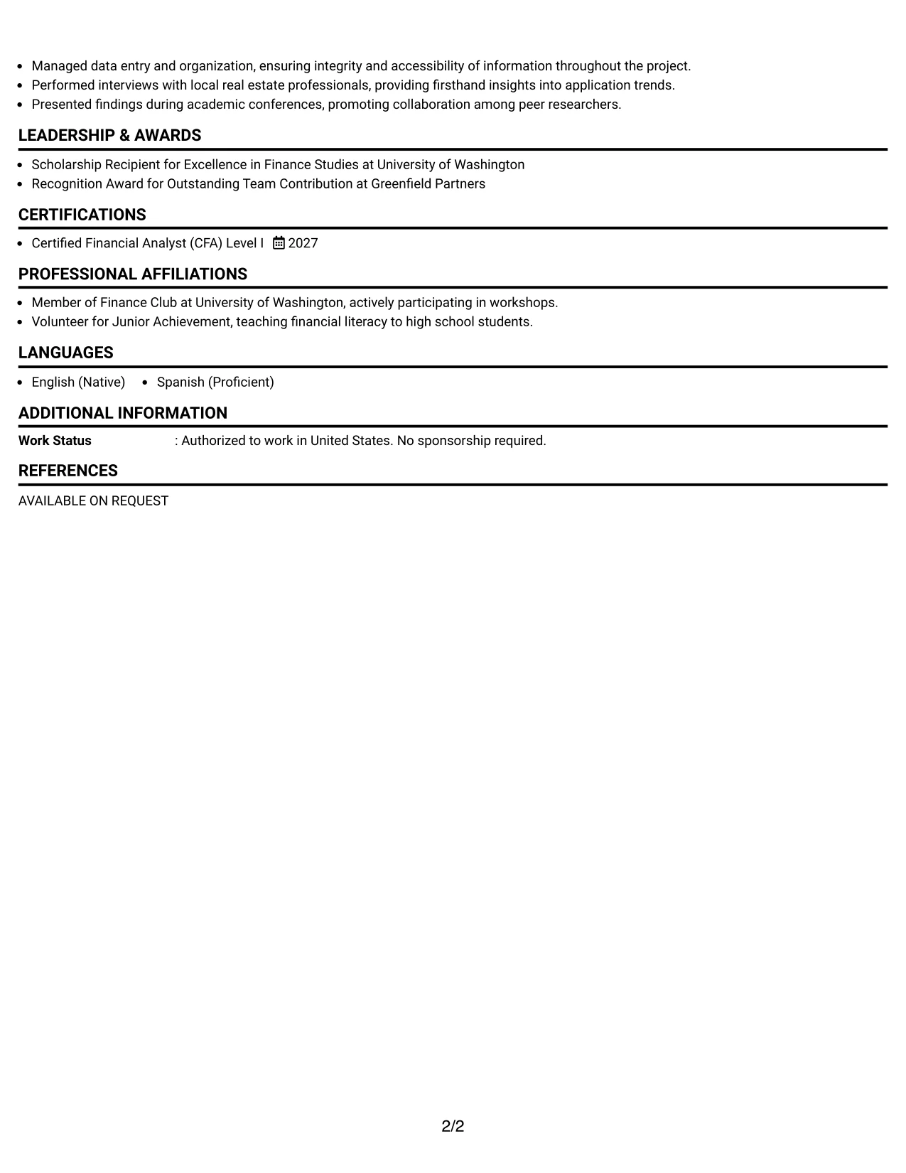 Resume Example Page 2