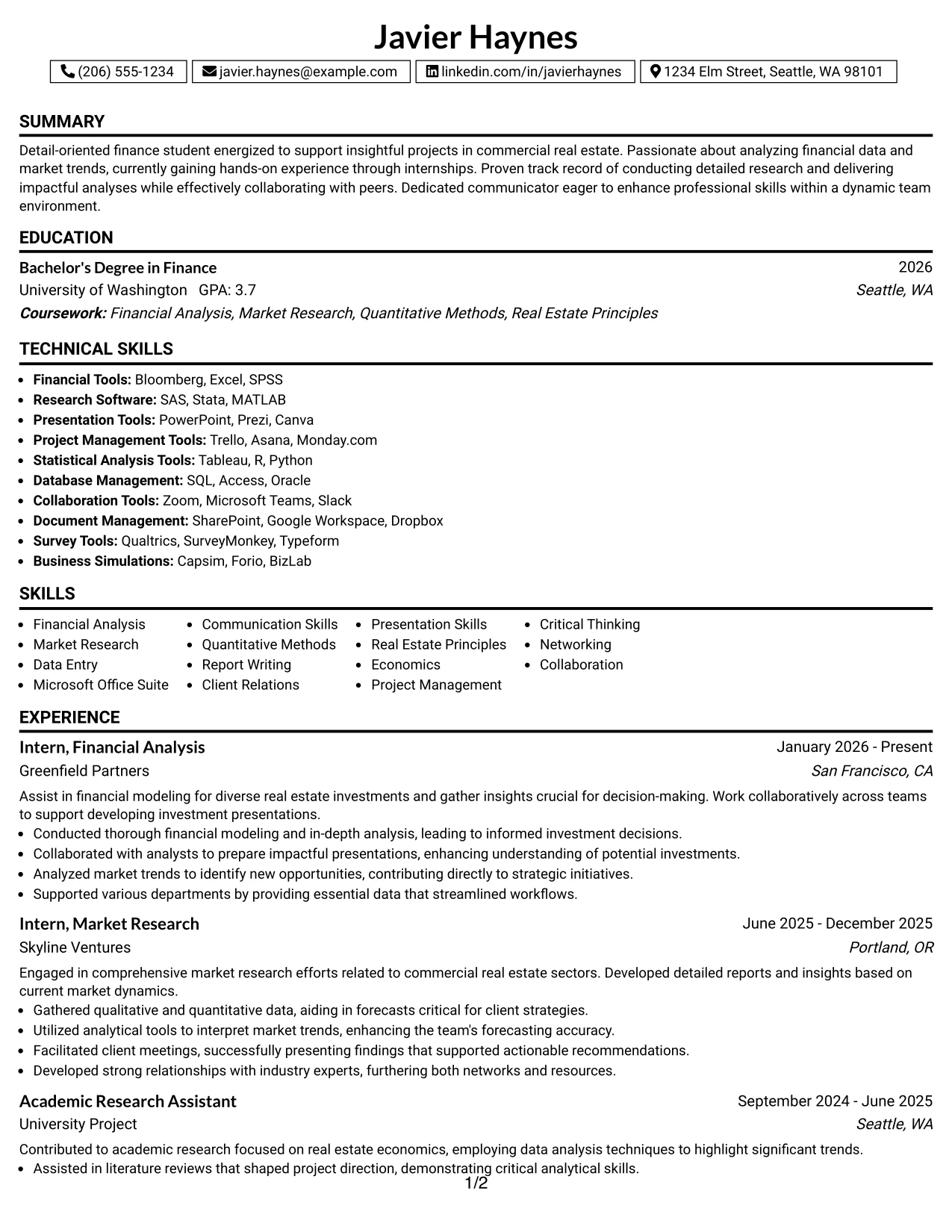 Resume Example Page 1